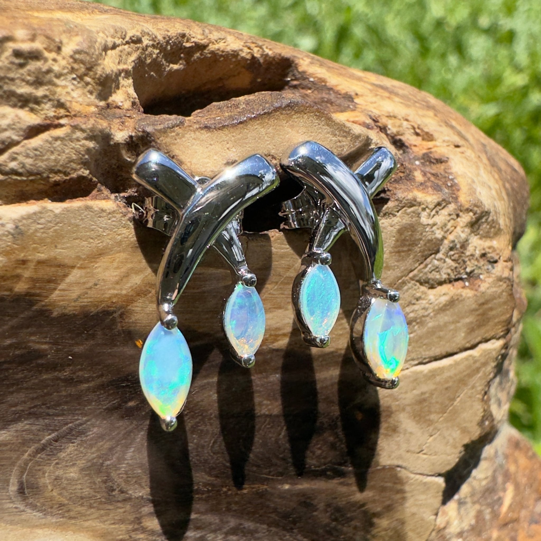 Ningaloo Reeflight ~ Solid Lightning Ridge Opal 925 Sterling Silver Earrings