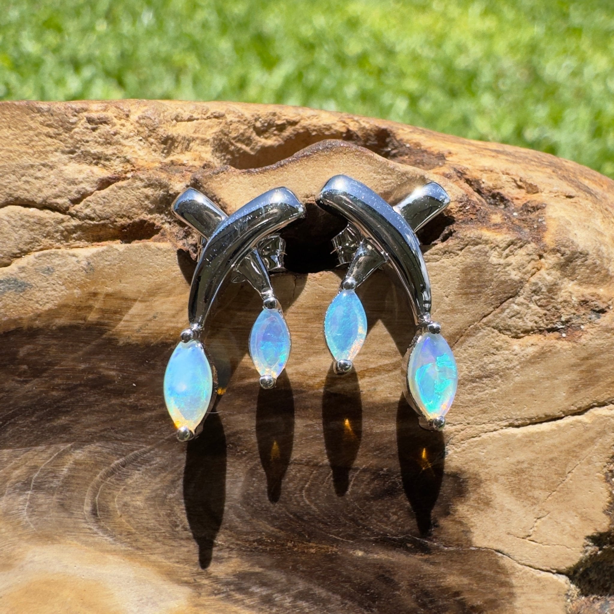 Ningaloo Reeflight ~ Solid Lightning Ridge Opal 925 Sterling Silver Earrings