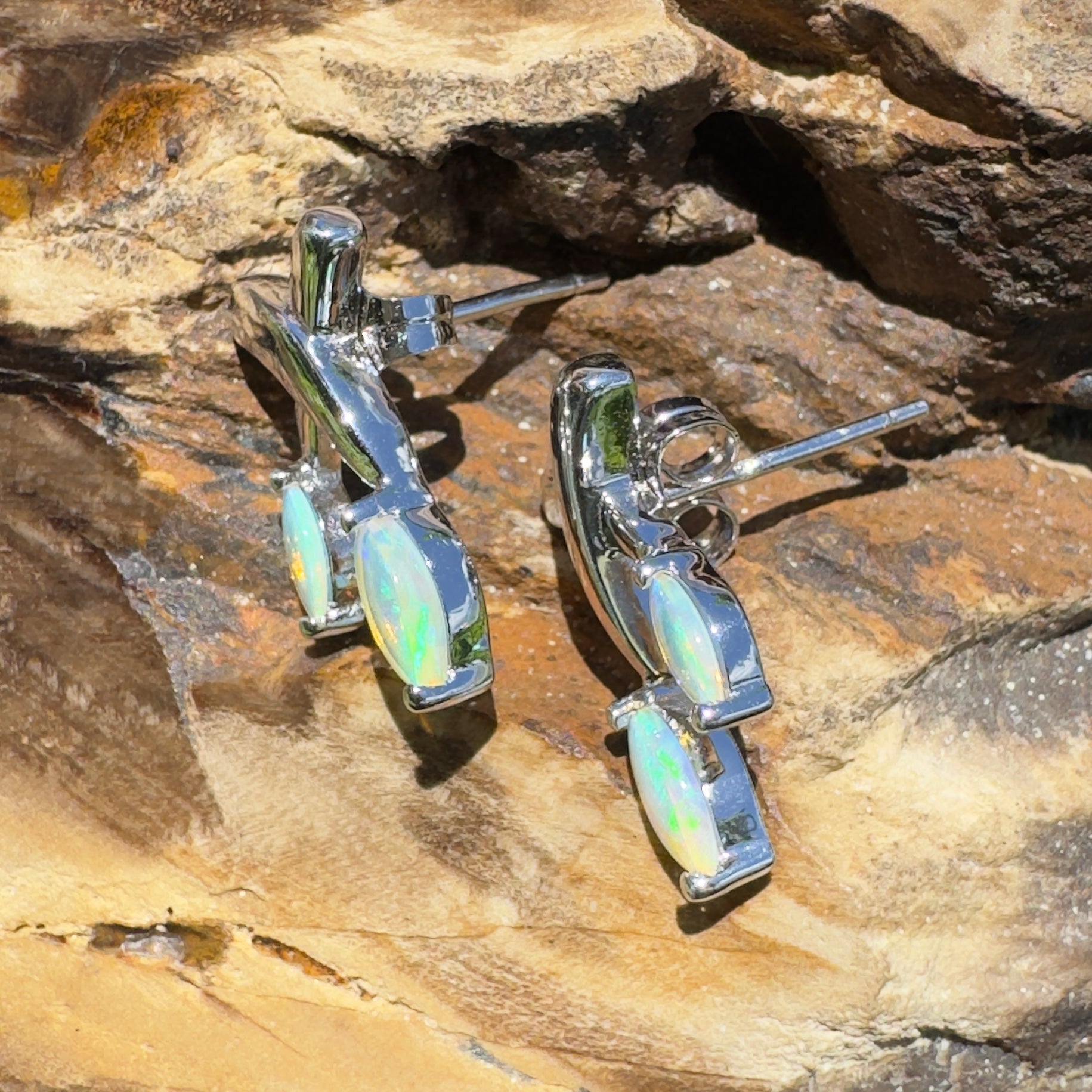 Ningaloo Reeflight ~ Solid Lightning Ridge Opal 925 Sterling Silver Earrings