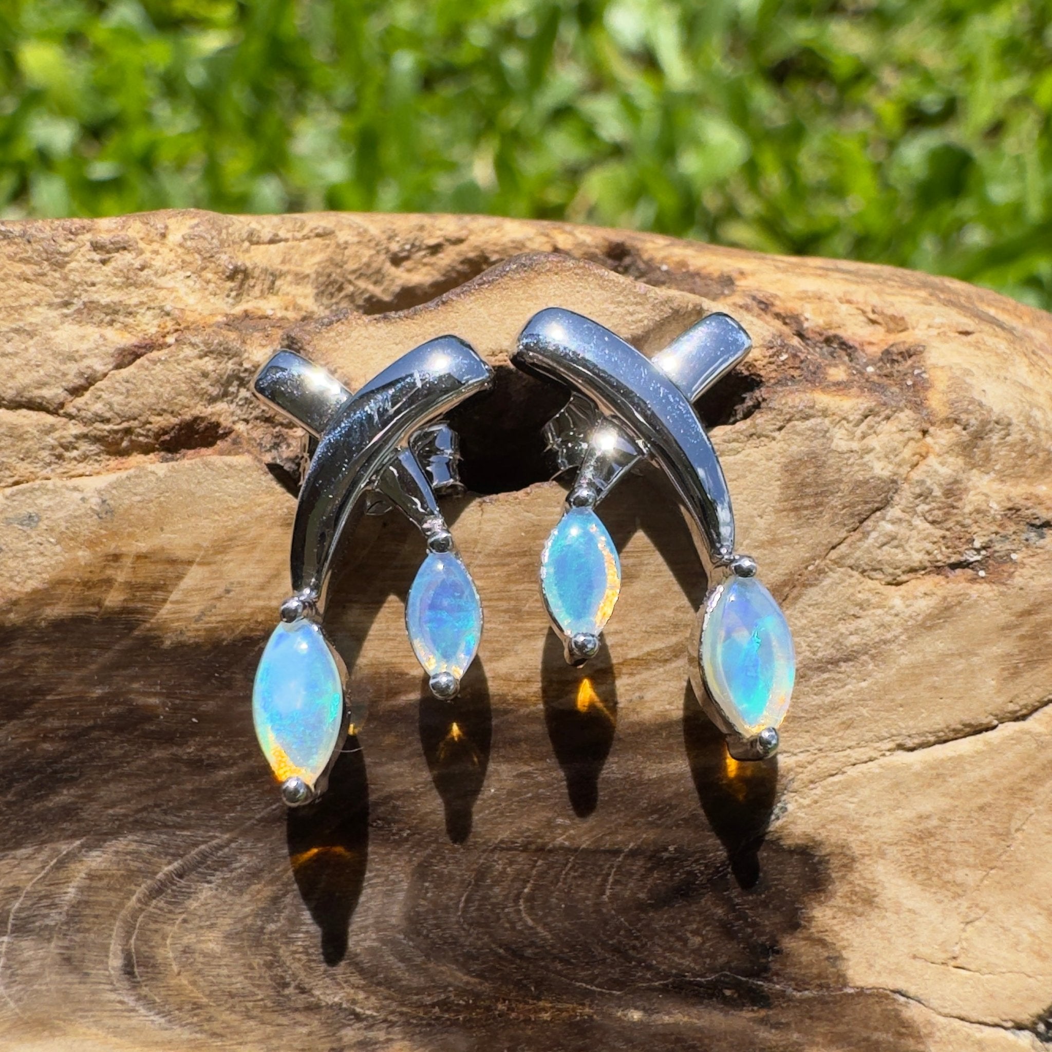 Ningaloo Reeflight ~ Solid Lightning Ridge Opal 925 Sterling Silver Earrings
