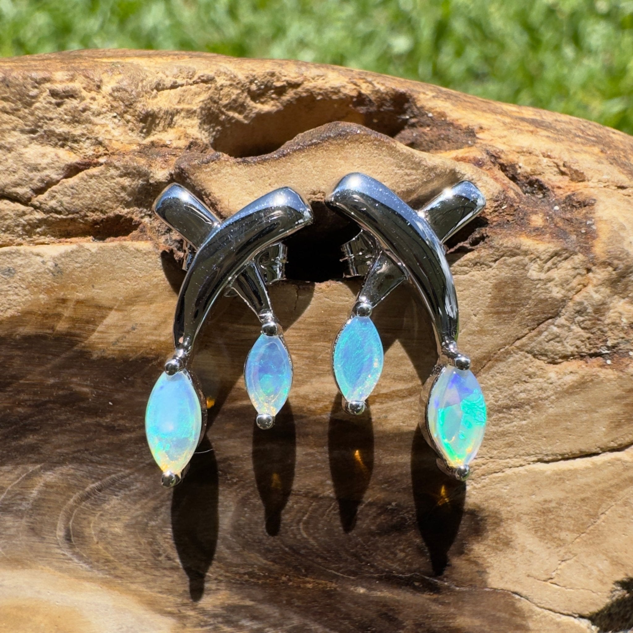 Ningaloo Reeflight ~ Solid Lightning Ridge Opal 925 Sterling Silver Earrings