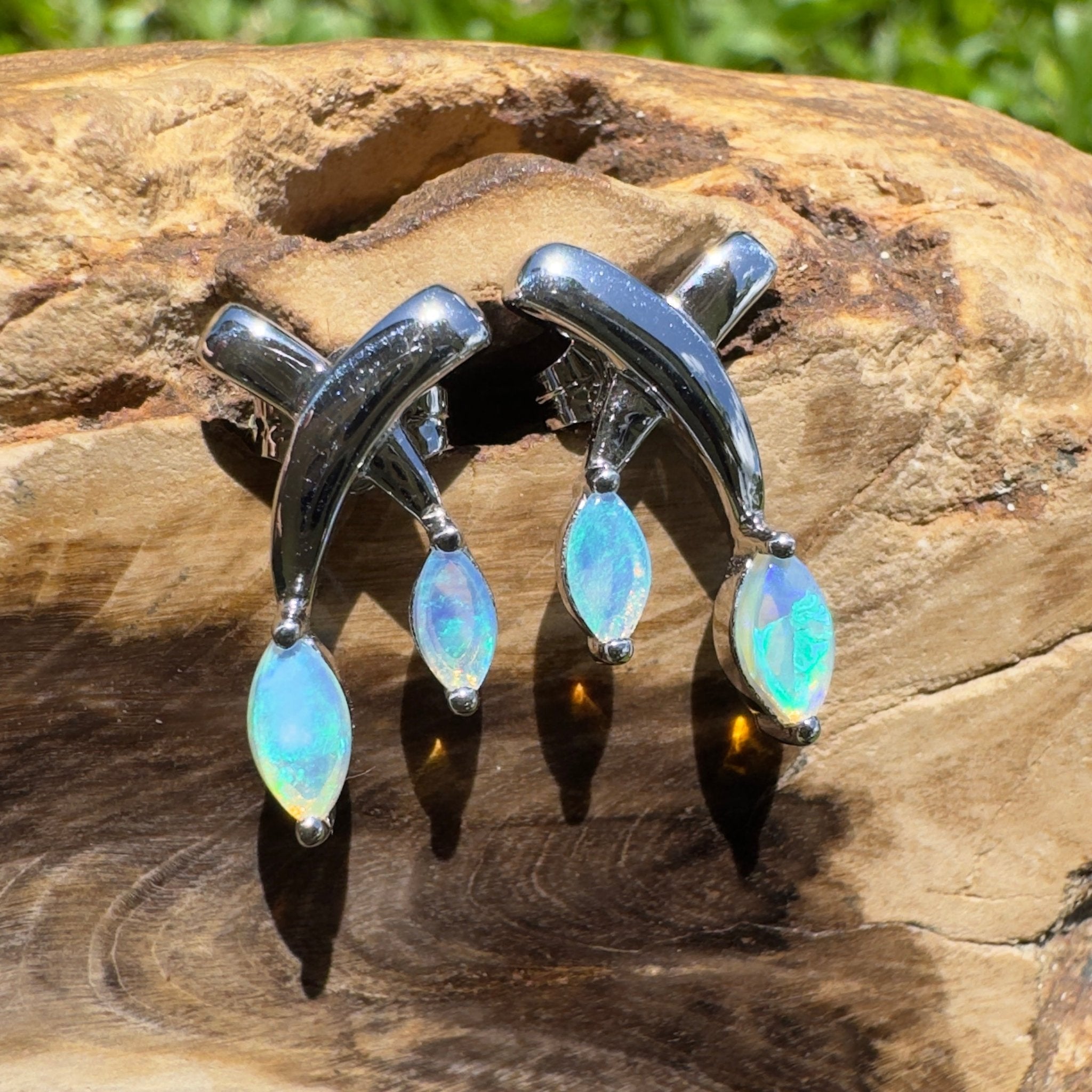 Ningaloo Reeflight ~ Solid Lightning Ridge Opal 925 Sterling Silver Earrings