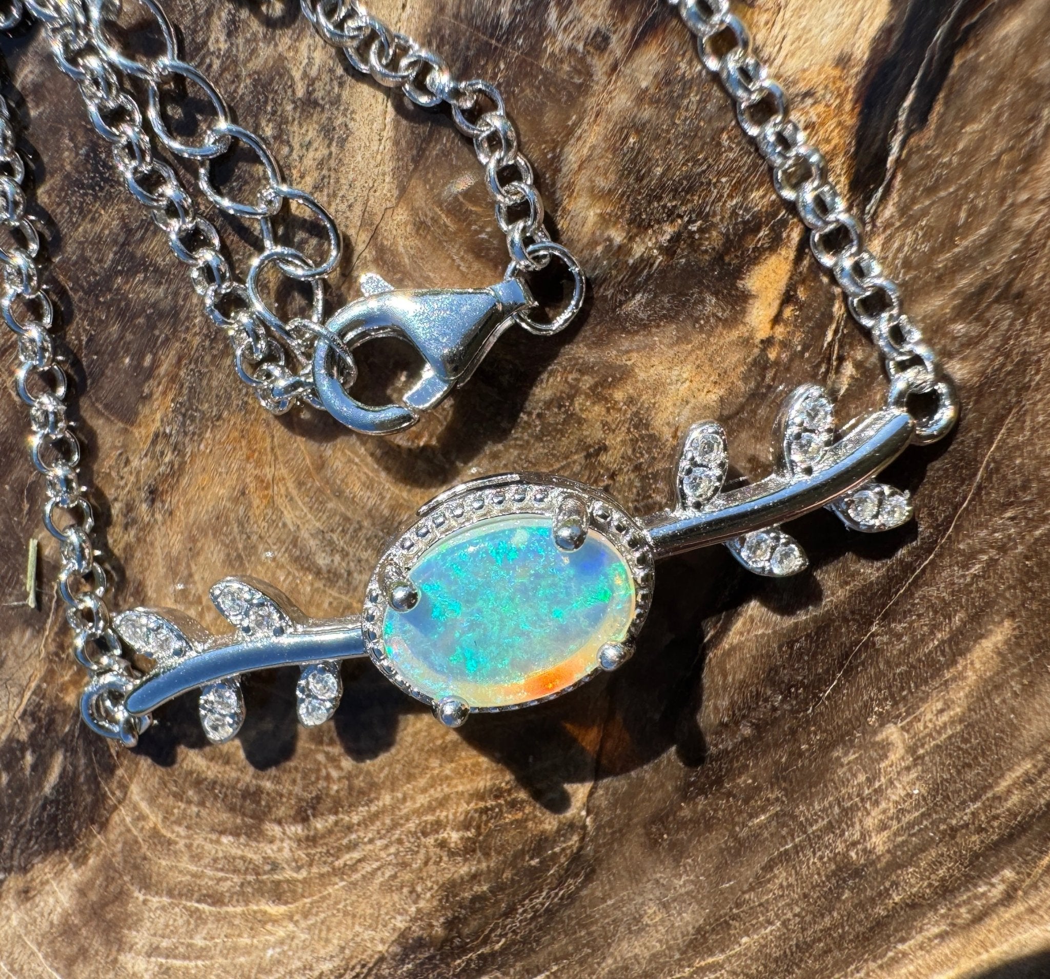 Ningaloo Skyfall ~ 0.8ct Solid Lightning Ridge Opal and Cubic Zirconia 925 Silver Bracelet