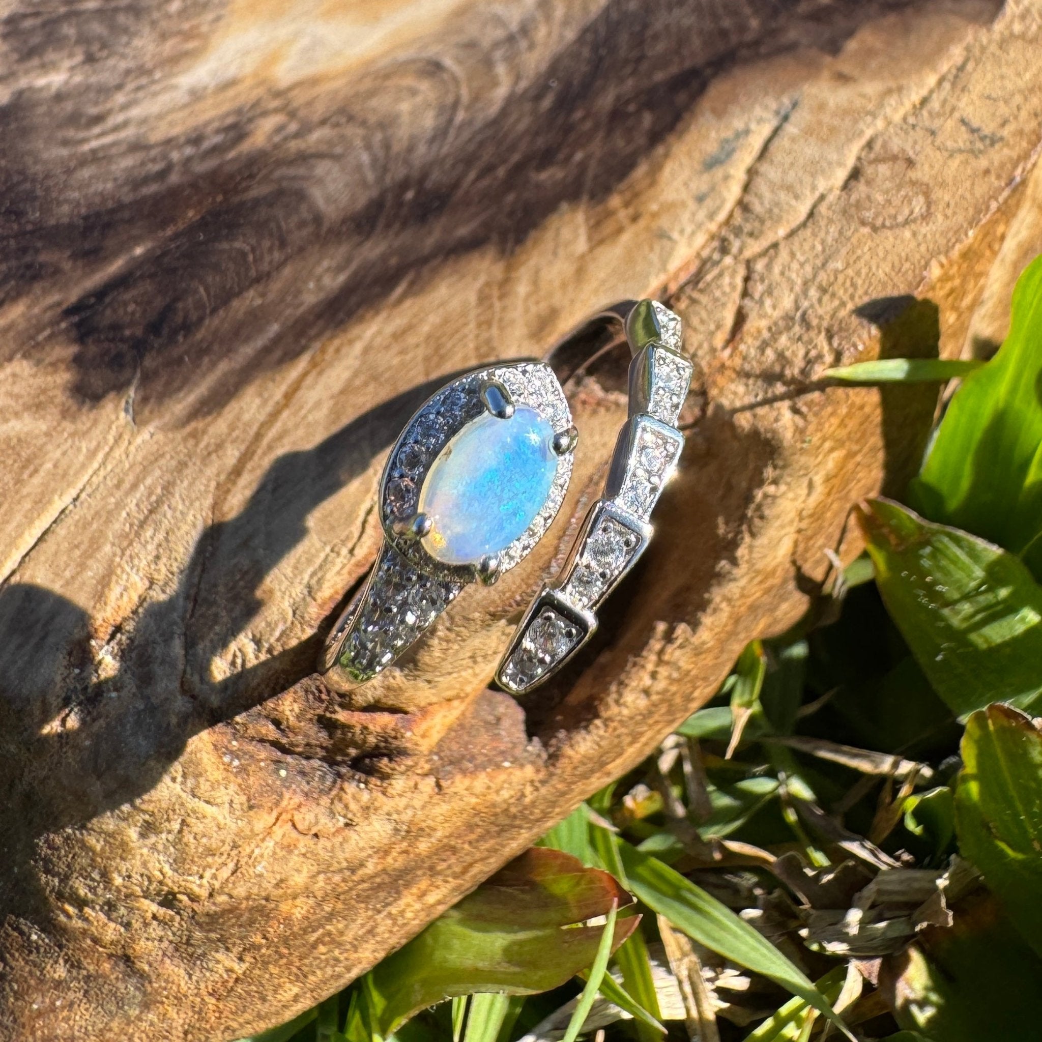 Noosa Drift ~ 0.3ct Solid Lightning Ridge Opal 925 Silver Ring