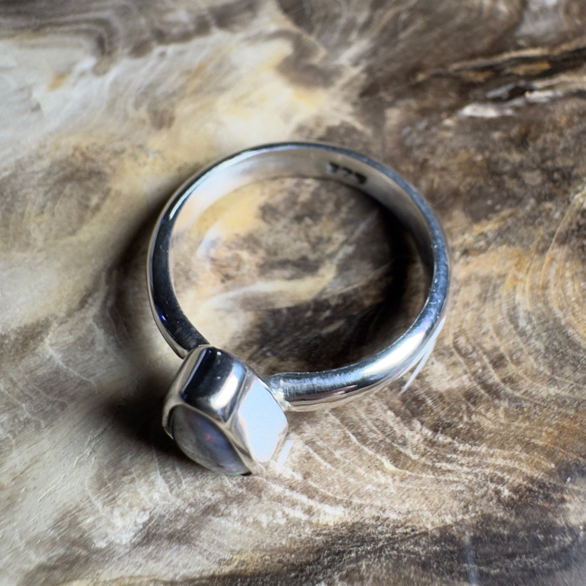 Noosa Nights ~ 1.6ct Solid Lightning Ridge Semi Black Opal 925 Silver Ring