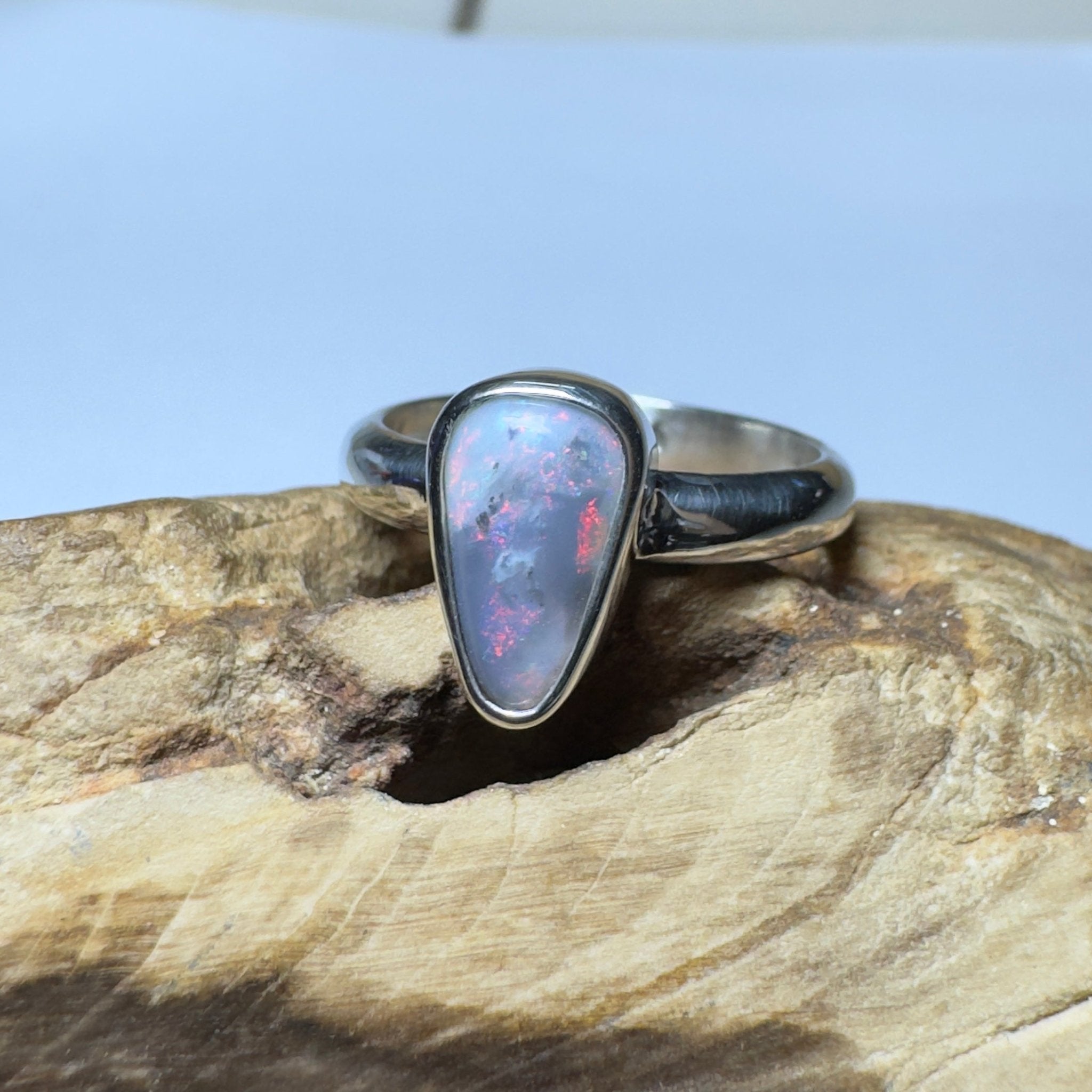 Noosa Nights ~ 1.6ct Solid Lightning Ridge Semi Black Opal 925 Silver Ring
