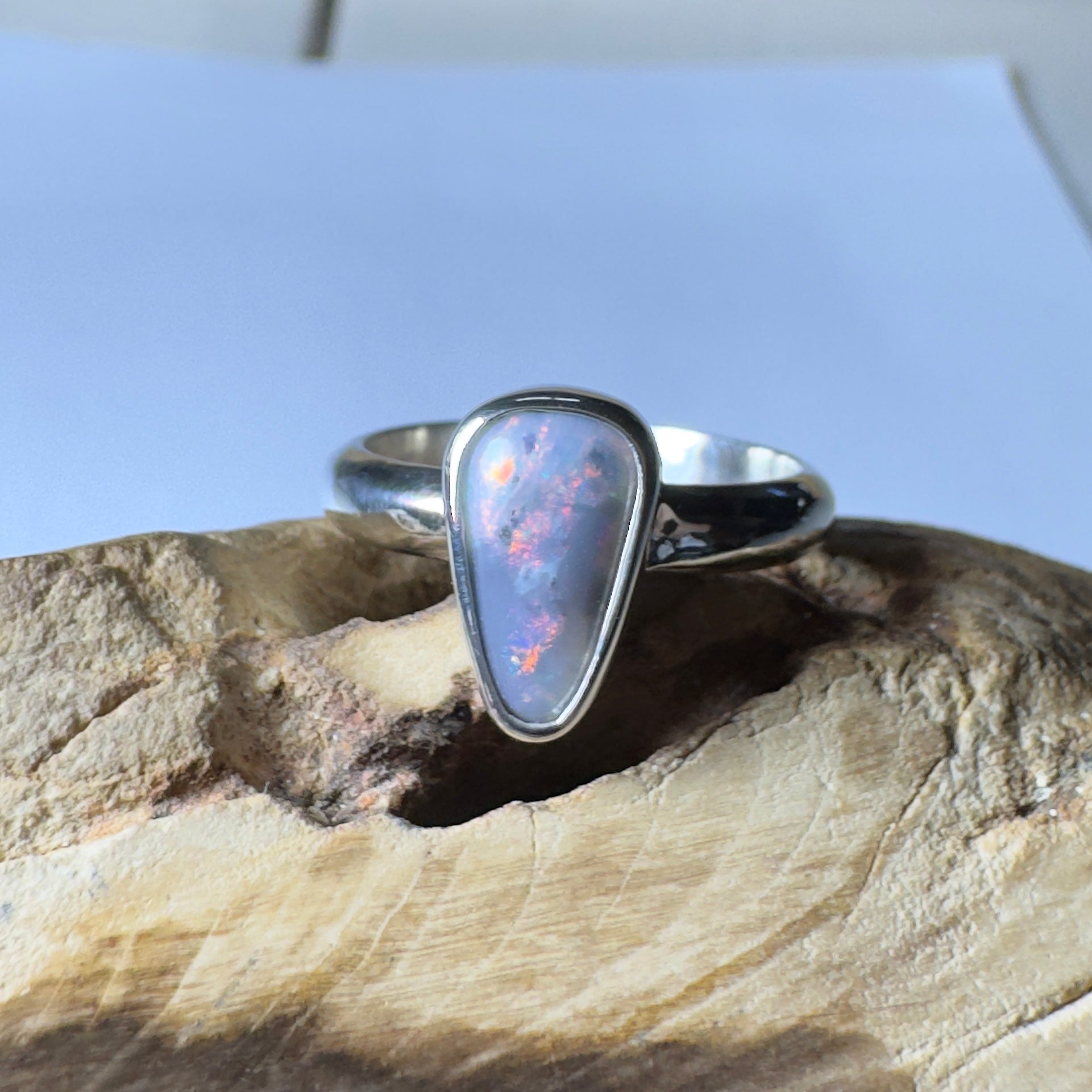 Noosa Nights ~ 1.6ct Solid Lightning Ridge Semi Black Opal 925 Silver Ring