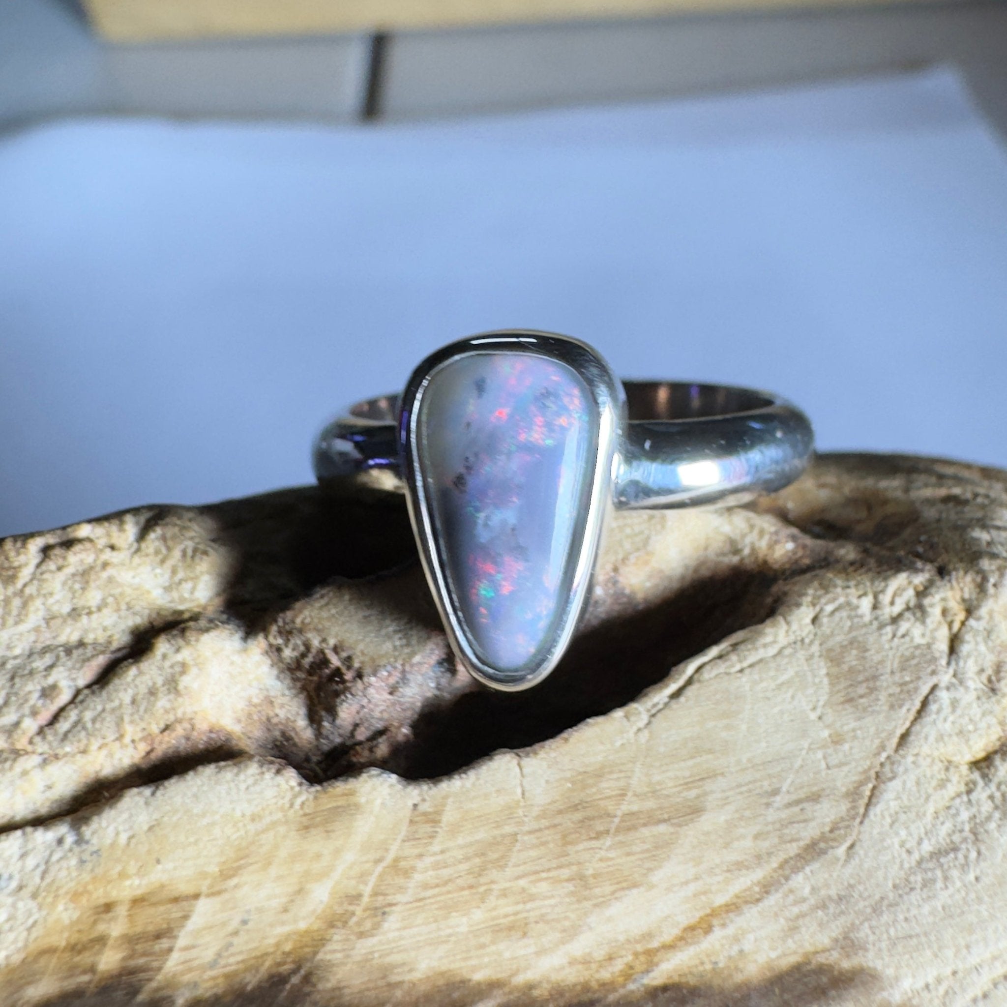 Noosa Nights ~ 1.6ct Solid Lightning Ridge Semi Black Opal 925 Silver Ring