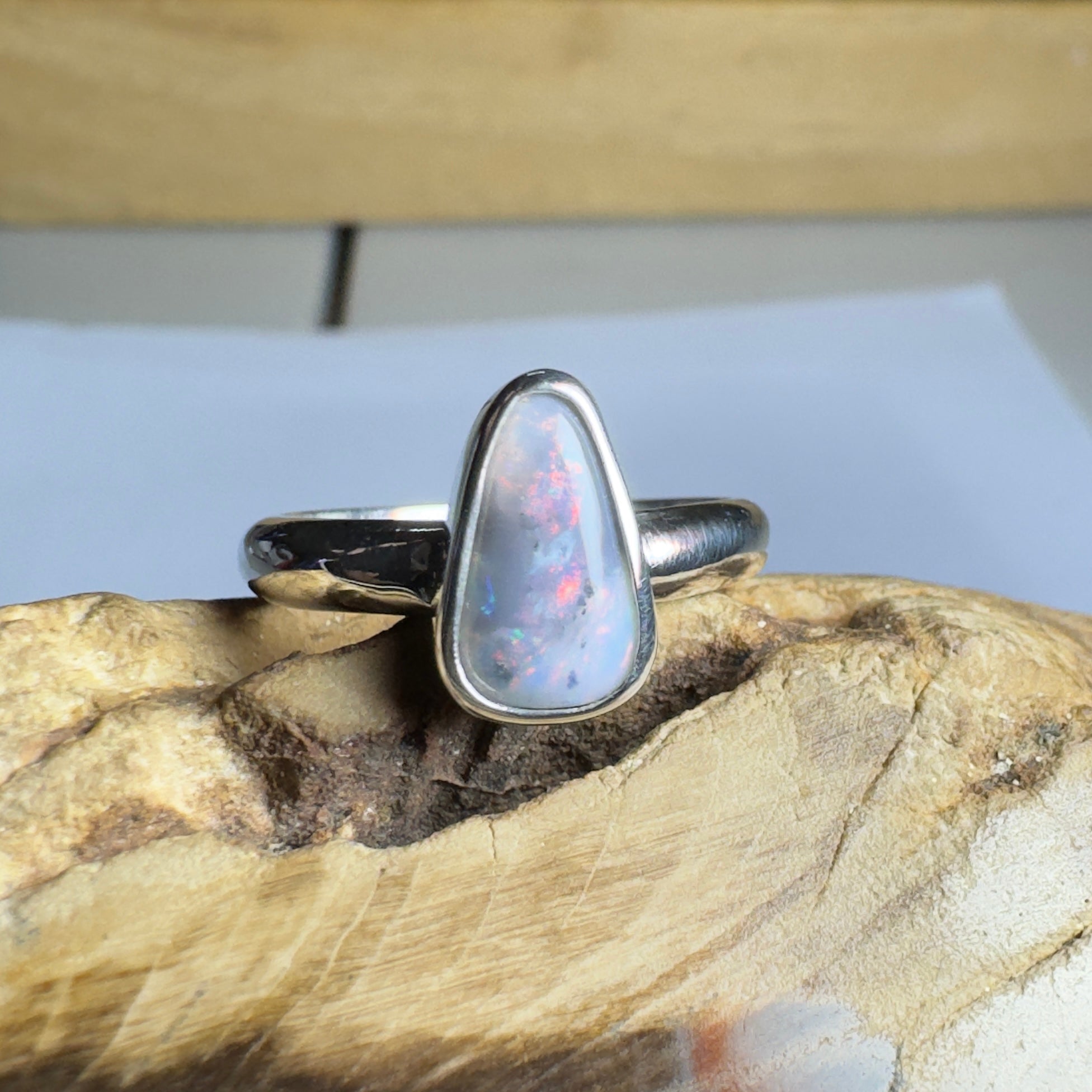 Noosa Nights ~ 1.6ct Solid Lightning Ridge Semi Black Opal 925 Silver Ring