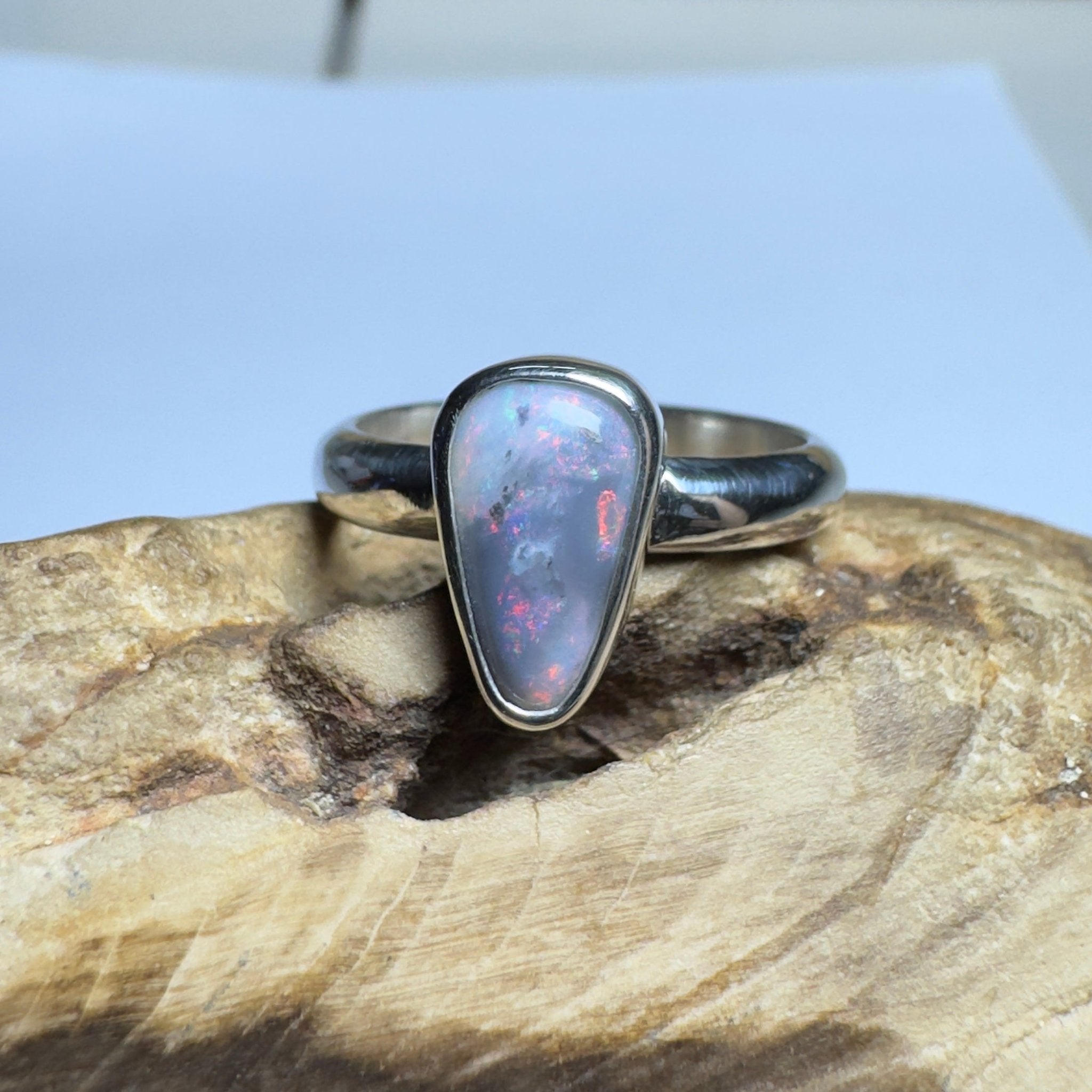 Noosa Nights ~ 1.6ct Solid Lightning Ridge Semi Black Opal 925 Silver Ring
