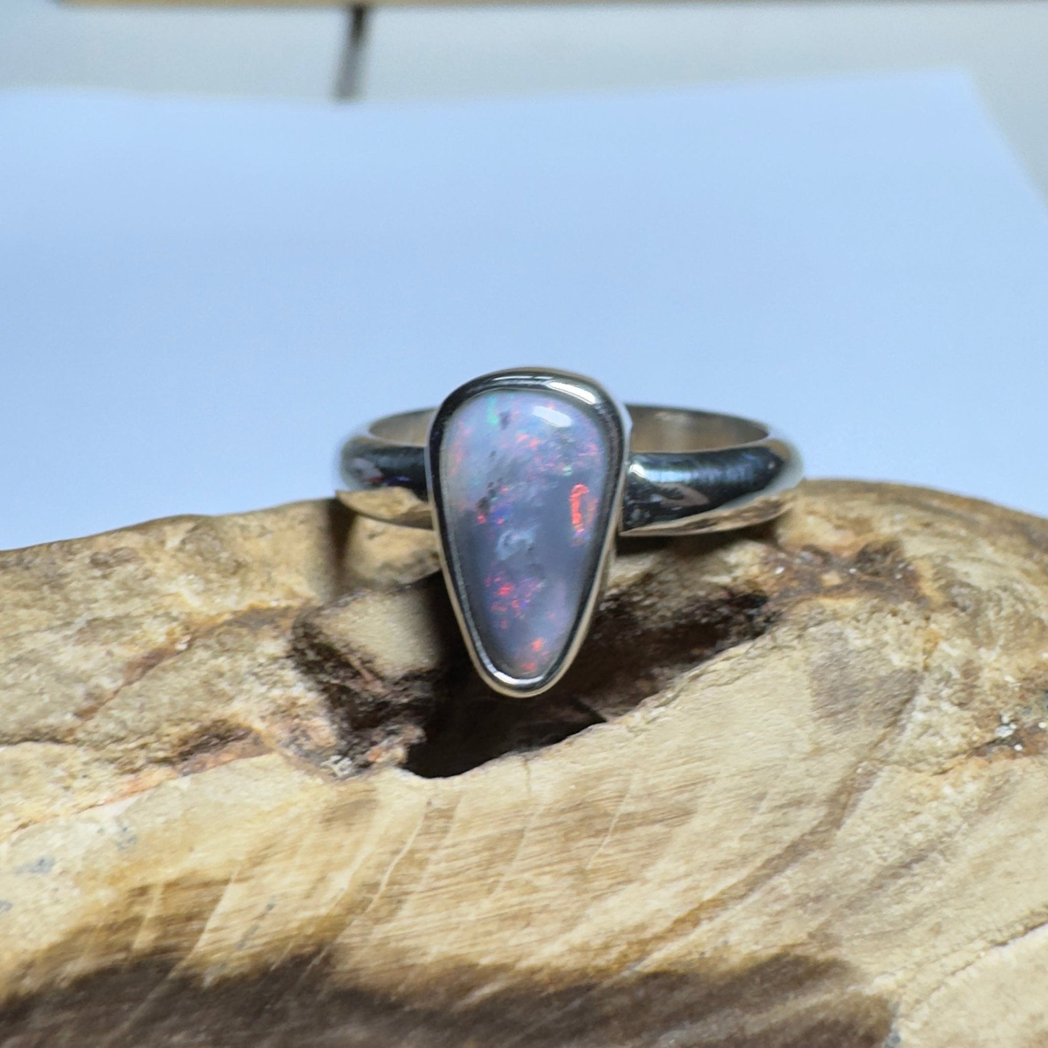 Noosa Nights ~ 1.6ct Solid Lightning Ridge Semi Black Opal 925 Silver Ring