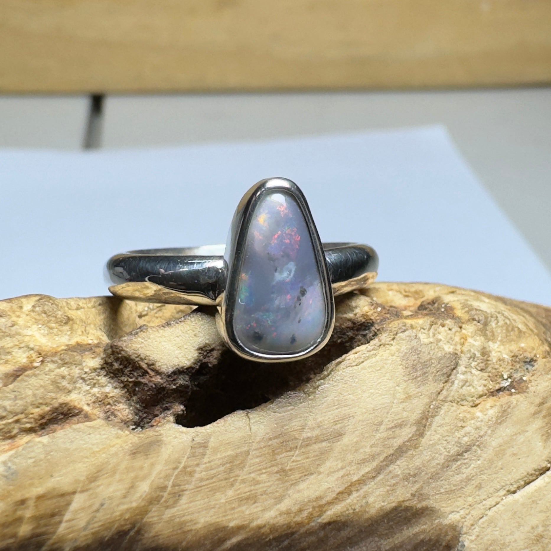 Noosa Nights ~ 1.6ct Solid Lightning Ridge Semi Black Opal 925 Silver Ring