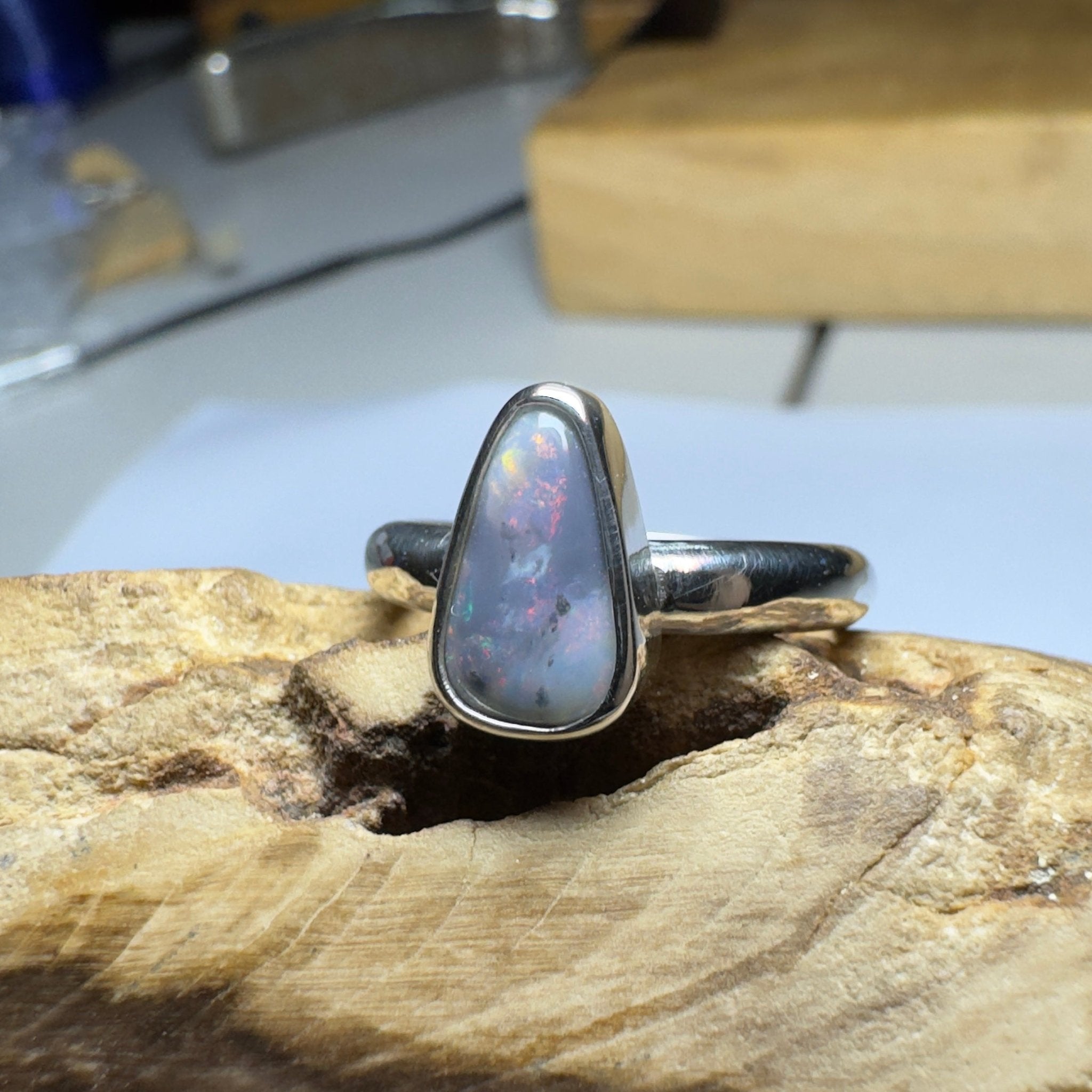 Noosa Nights ~ 1.6ct Solid Lightning Ridge Semi Black Opal 925 Silver Ring
