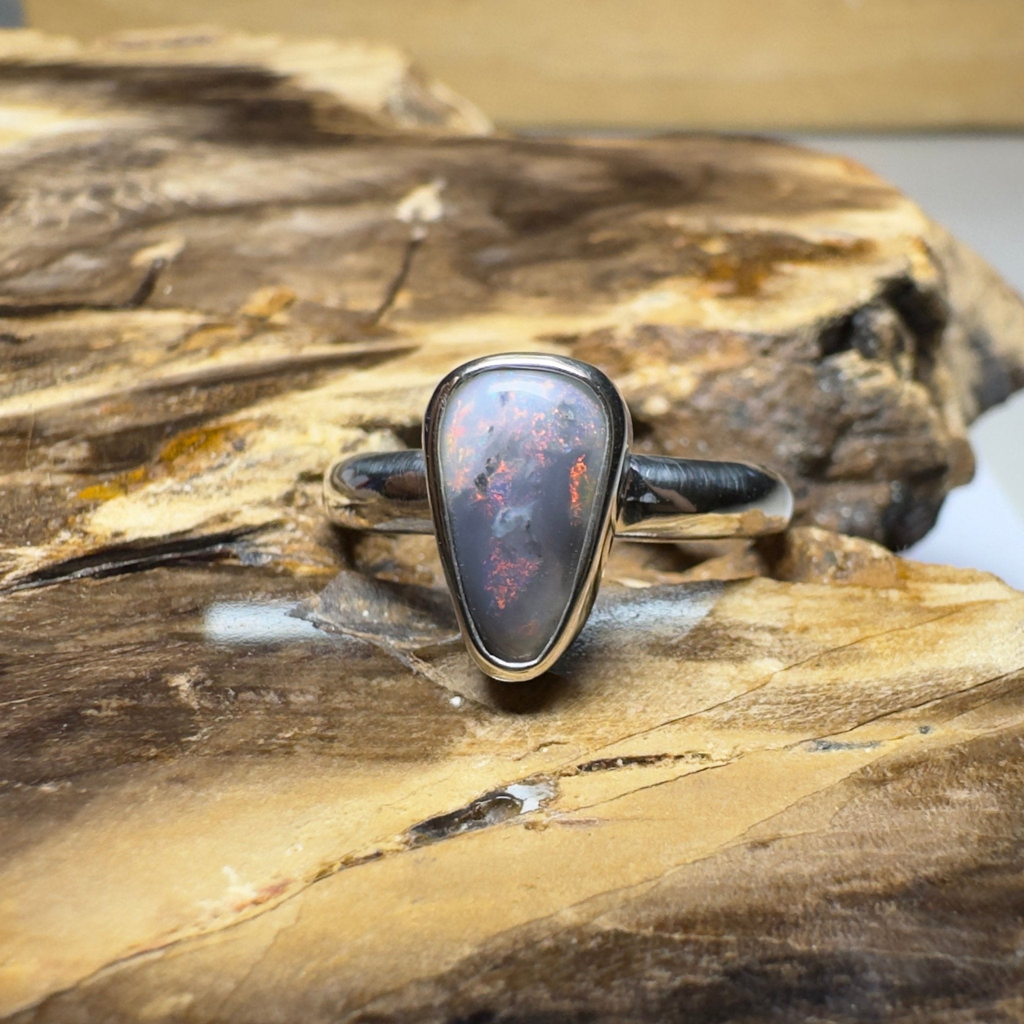 Noosa Nights ~ 1.6ct Solid Lightning Ridge Semi Black Opal 925 Silver Ring