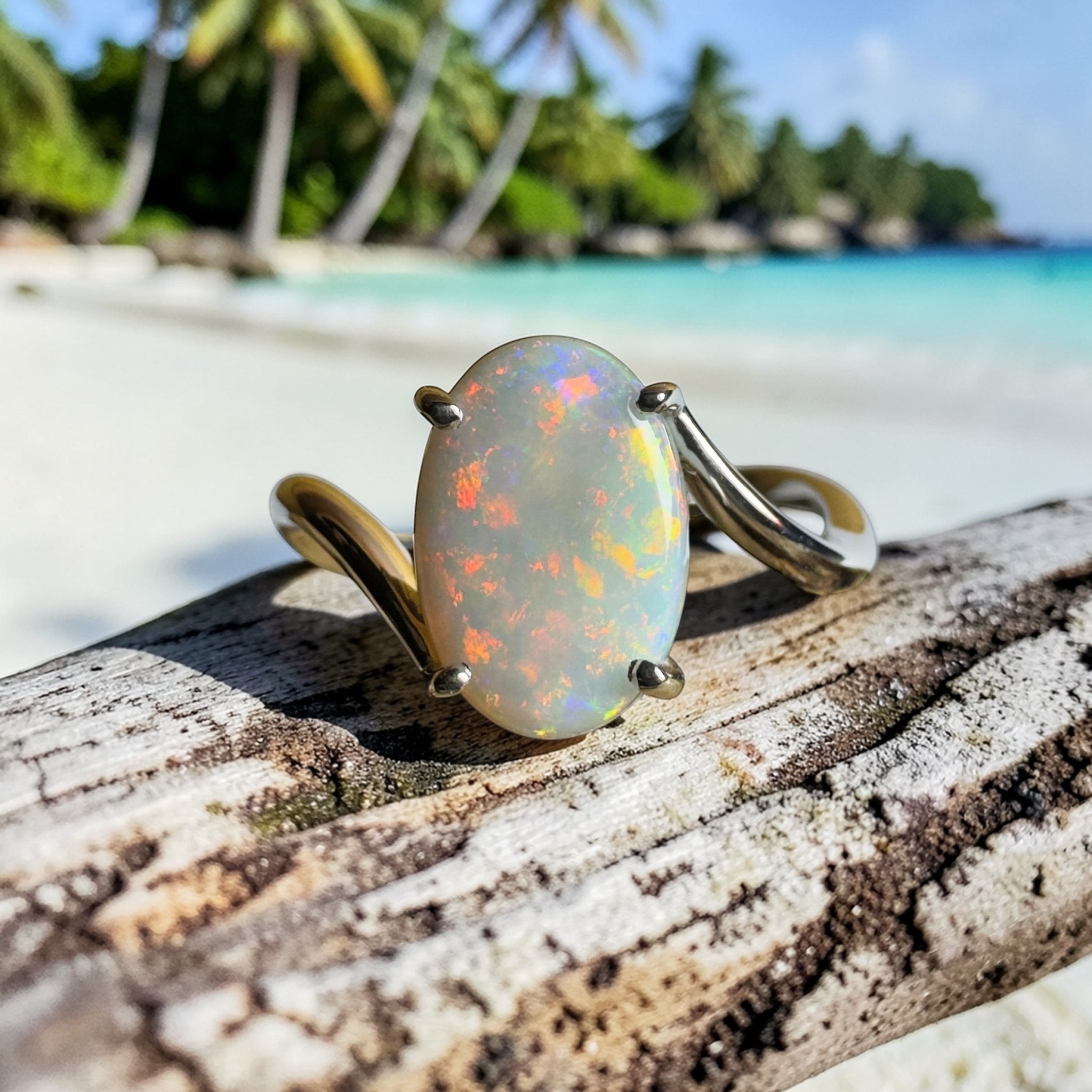 Noosa Sunset - 2ct Solid Coober Pedy Opal 925 Silver Ring