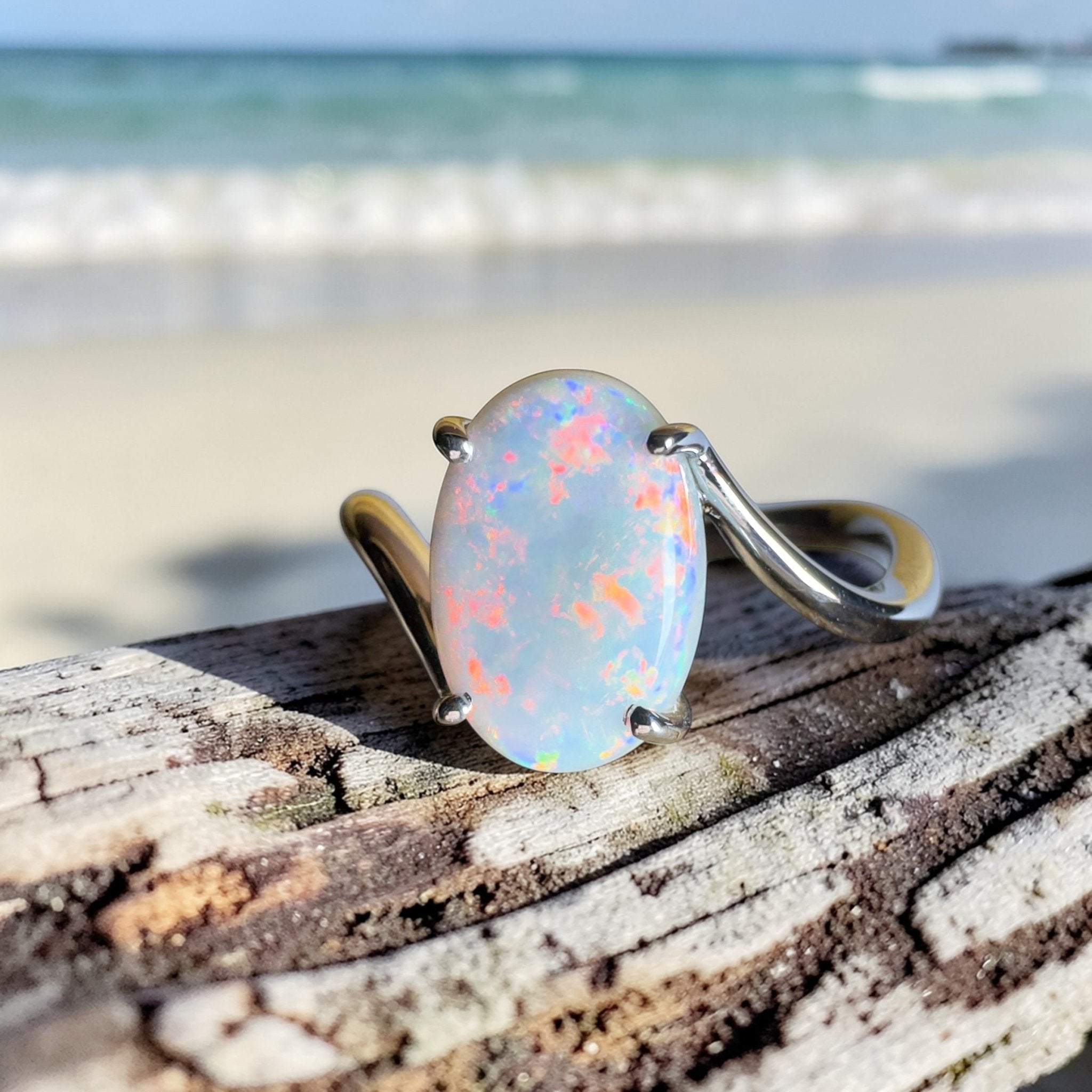 Noosa Sunset - 2ct Solid Coober Pedy Opal 925 Silver Ring