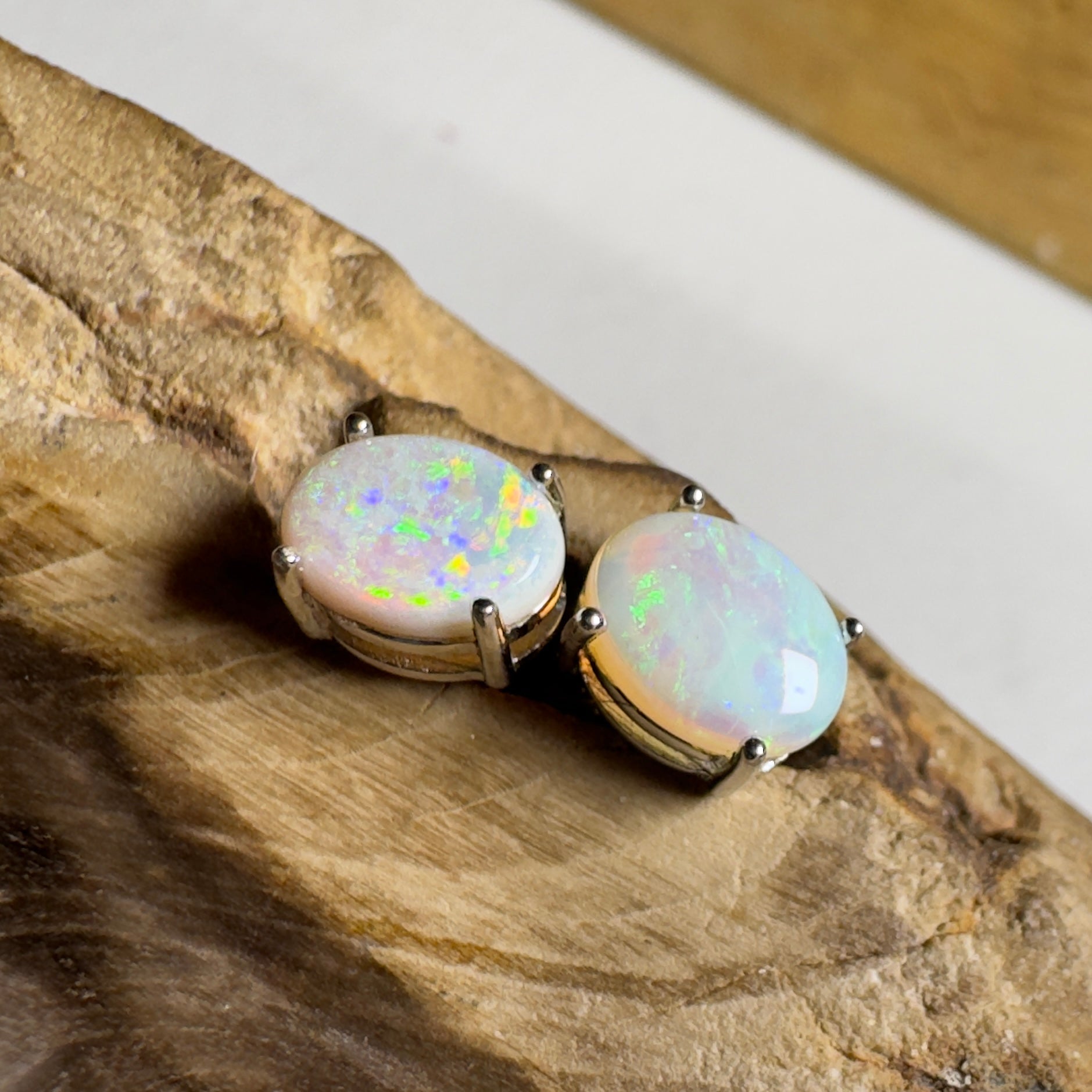 Northern Light Studs ~ 1.8ct Coober Pedy Opal Sterling Silver Earrings