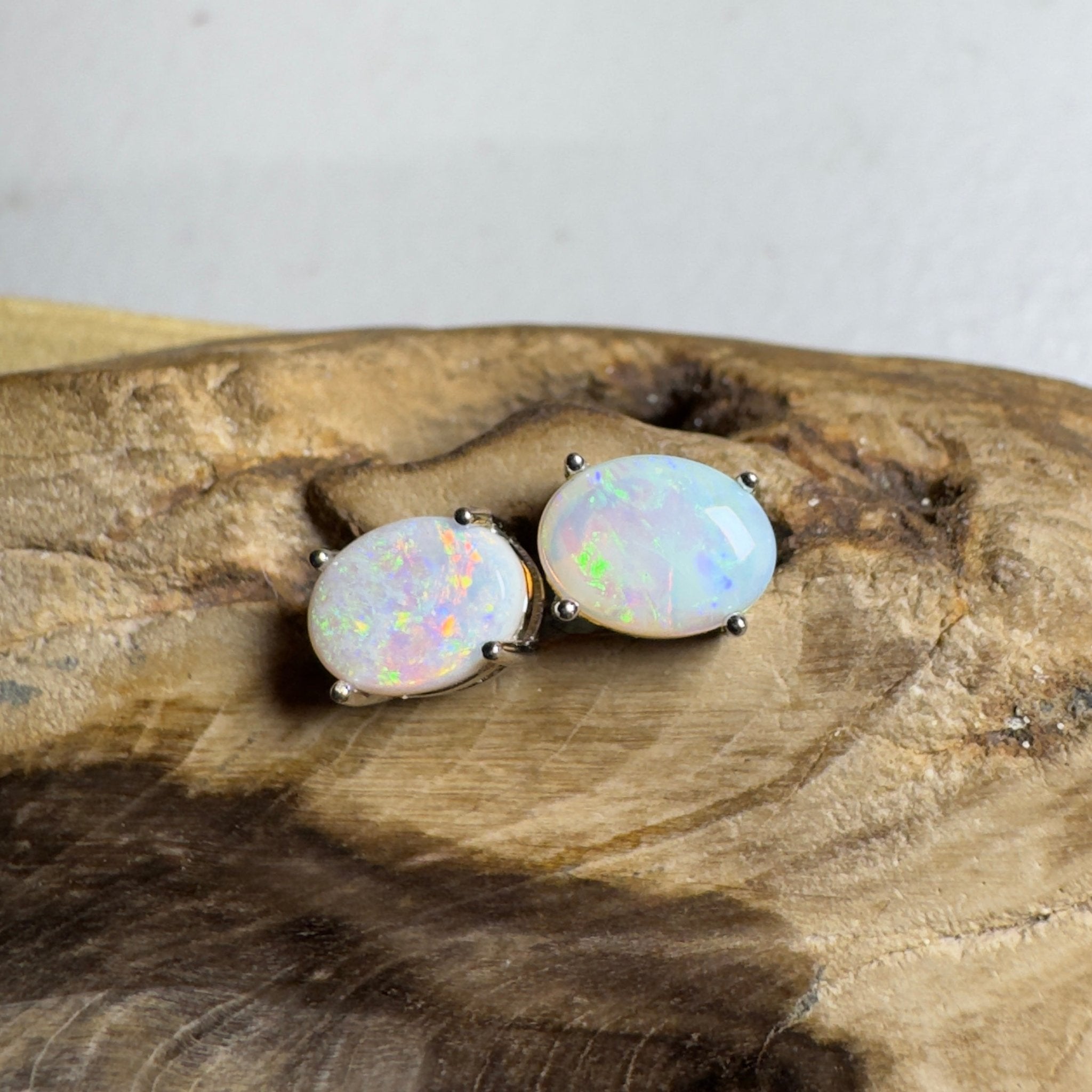 Northern Light Studs ~ 1.8ct Coober Pedy Opal Sterling Silver Earrings