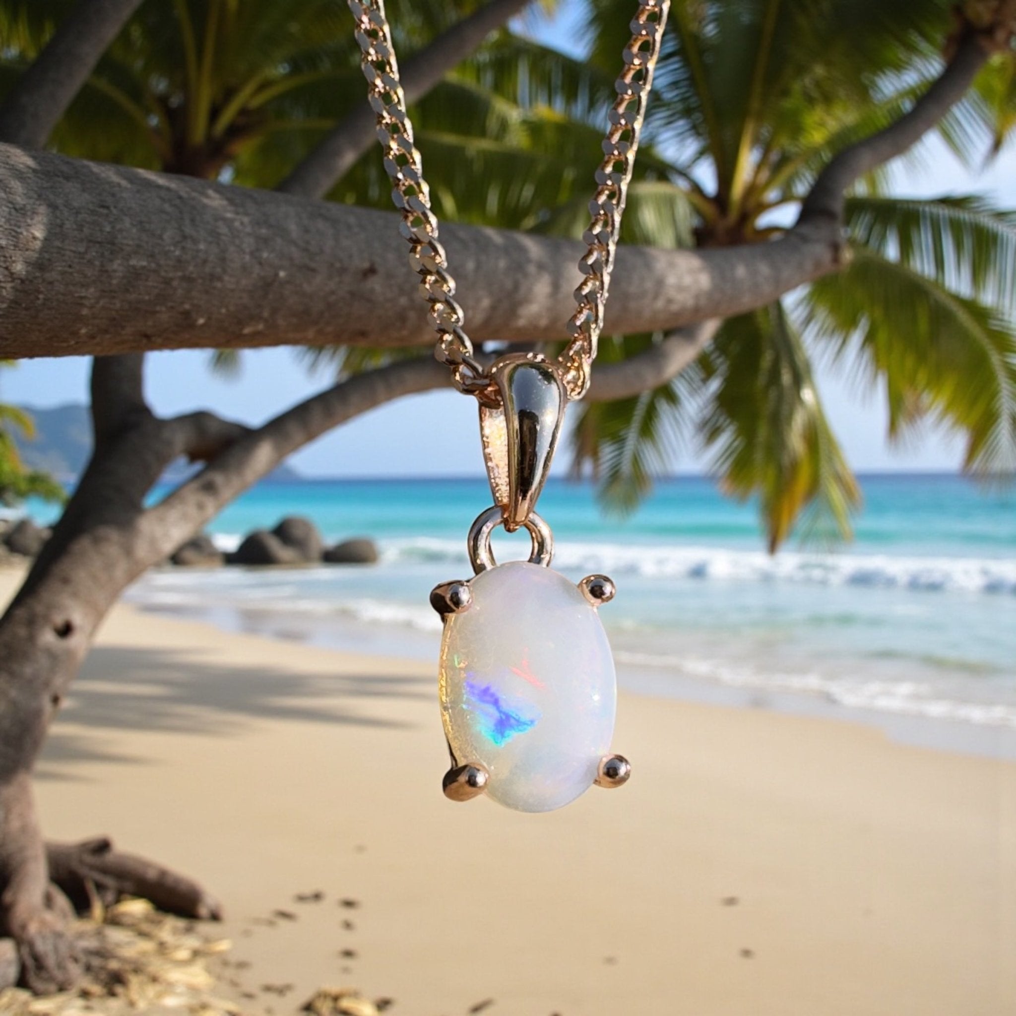 Nullarbor Grace - 0.6ct Coober Pedy Opal Rose Gold Coated 925 Silver Pendant