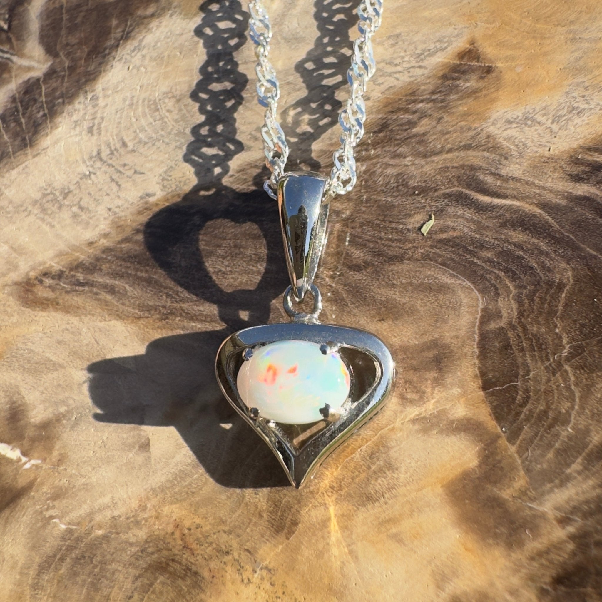 Nullarbor Sunfire Love ~ 0.8ct Lightning Ridge Crystal Opal 925 Silver Pendant