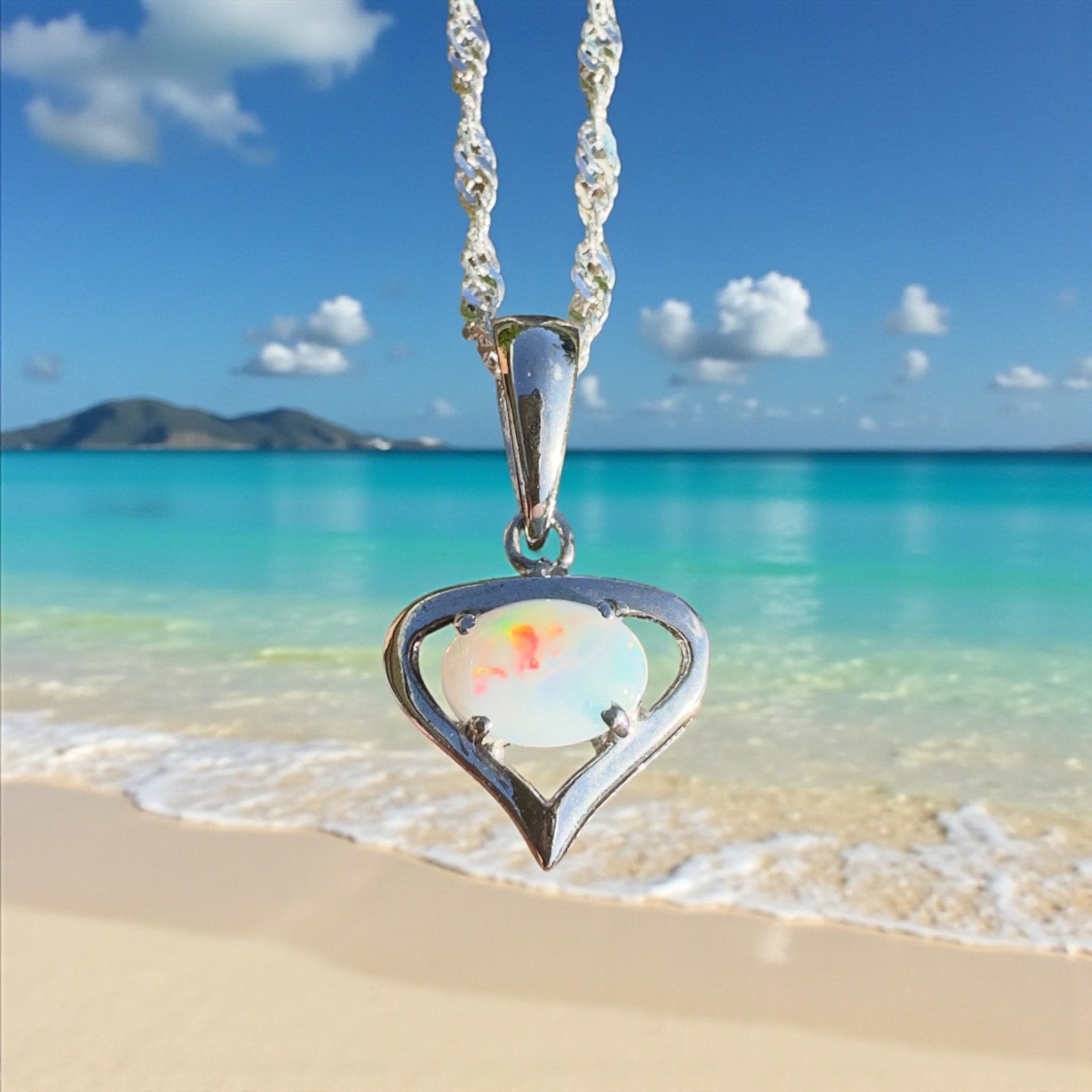 Nullarbor Sunfire Love ~ 0.8ct Lightning Ridge Crystal Opal 925 Silver Pendant