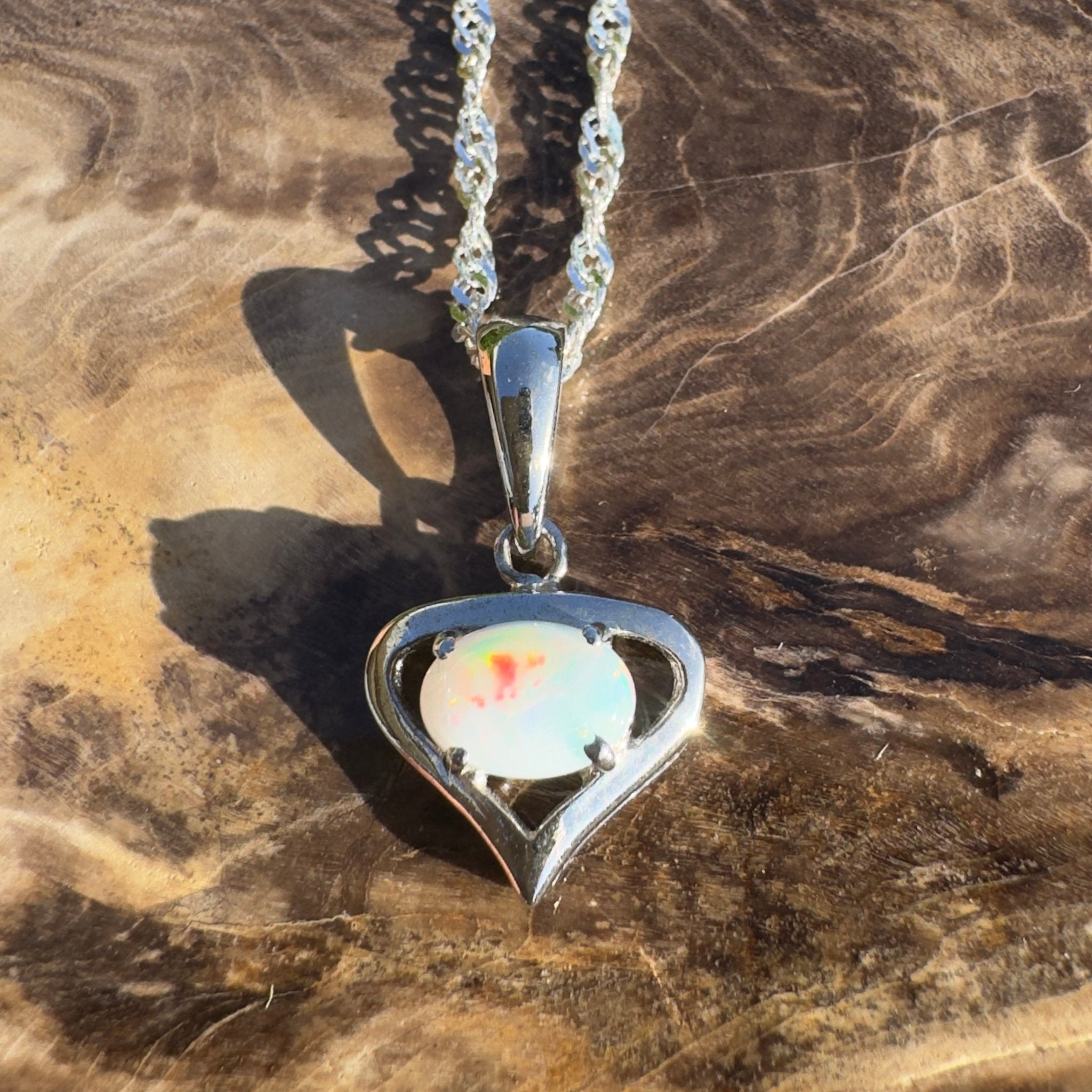 Nullarbor Sunfire Love ~ 0.8ct Lightning Ridge Crystal Opal 925 Silver Pendant