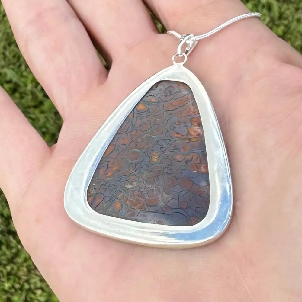 'Ocean and Earth' ~ Handcrafted 56ct Solid Queensland Boulder Opal 925 Sterling Silver Pendant Necklace