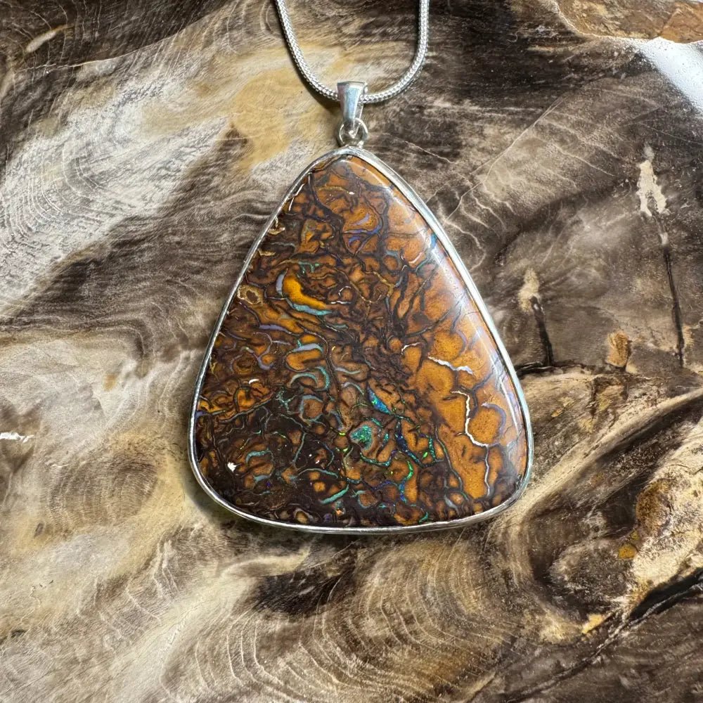 'Ocean and Earth' ~ Handcrafted 56ct Solid Queensland Boulder Opal 925 Sterling Silver Pendant Necklace