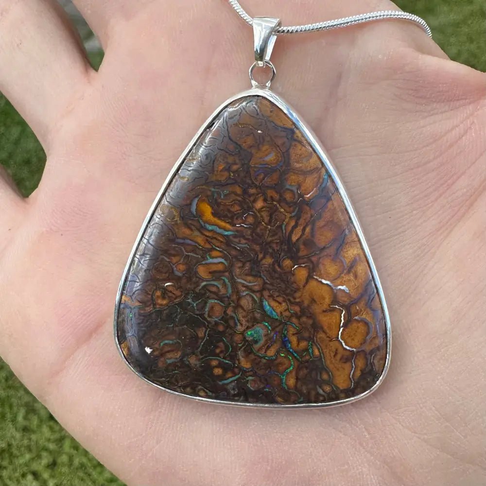 'Ocean and Earth' ~ Handcrafted 56ct Solid Queensland Boulder Opal 925 Sterling Silver Pendant Necklace