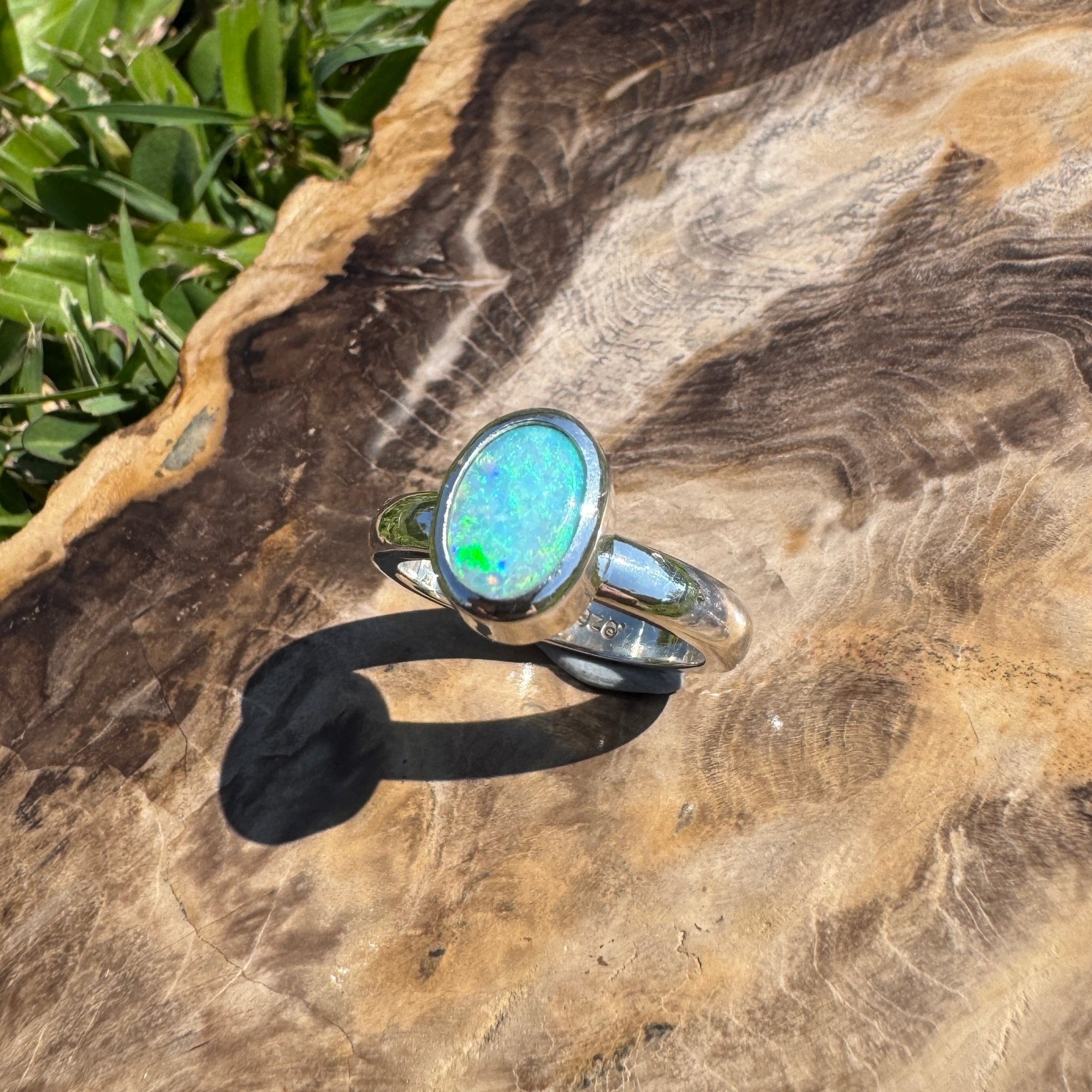Ocean Bloom ~ 1.6ct Lightning Ridge Solid Light Opal Ring – Sterling Silver Radiance