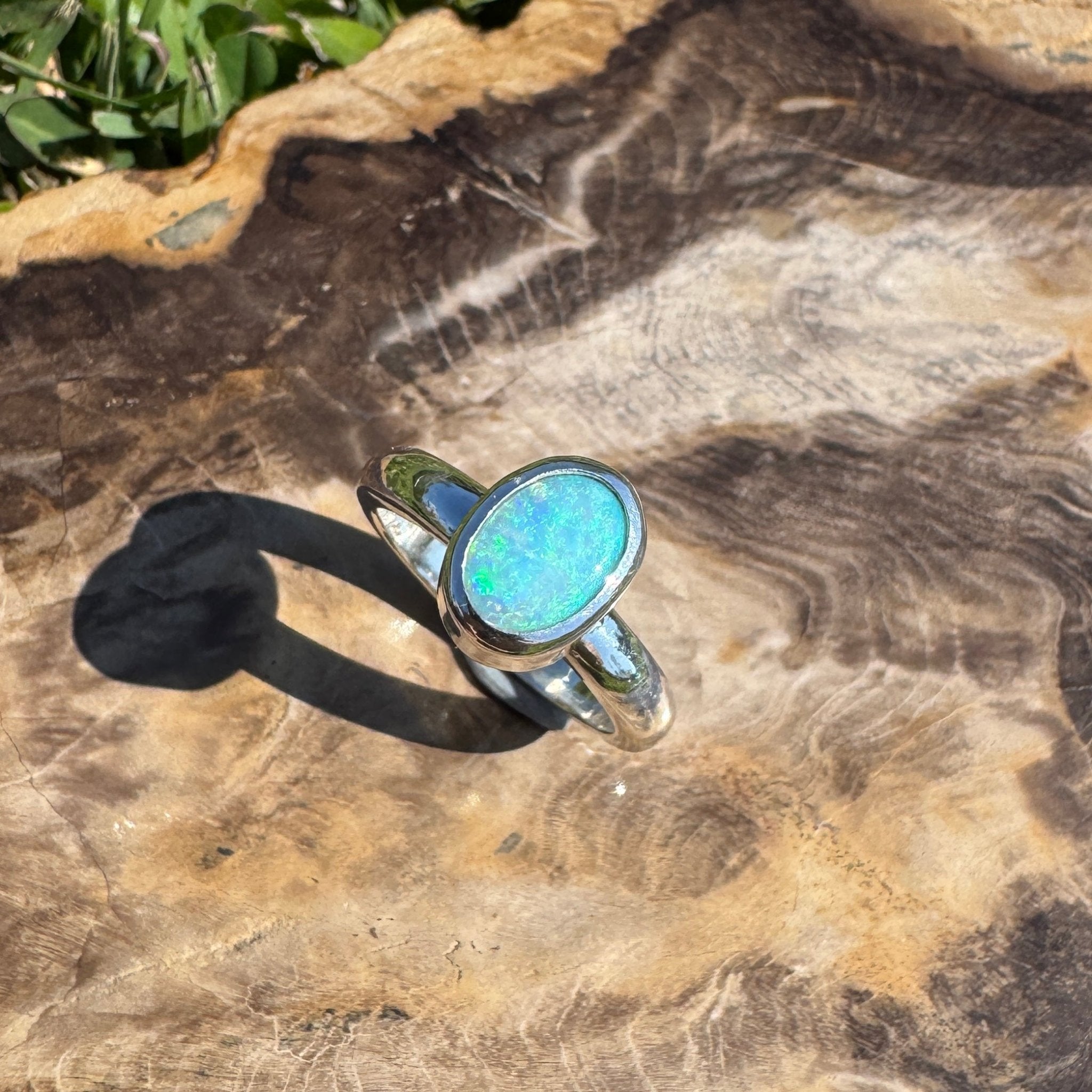 Ocean Bloom ~ 1.6ct Lightning Ridge Solid Light Opal Ring – Sterling Silver Radiance