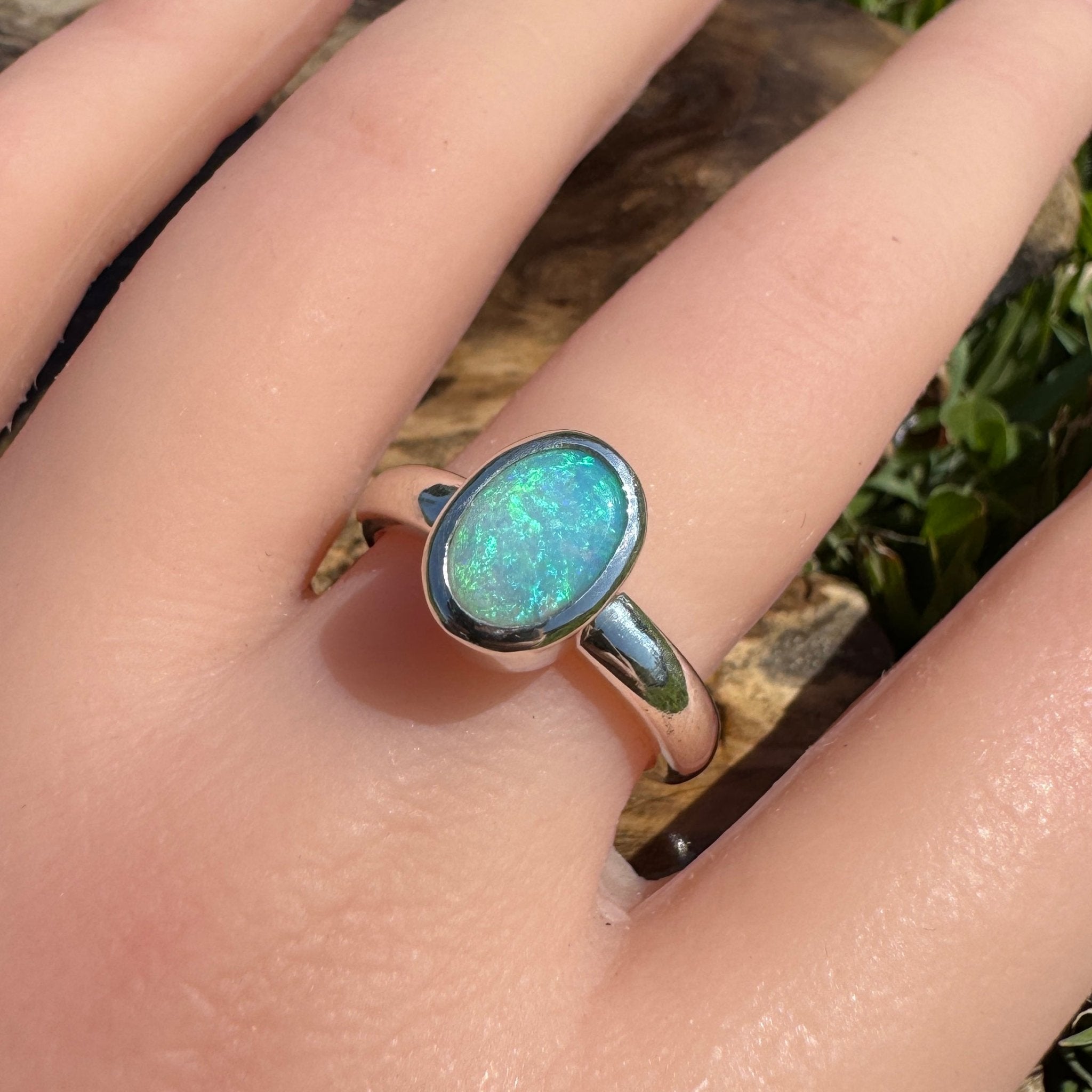 Ocean Bloom ~ 1.6ct Lightning Ridge Solid Light Opal Ring – Sterling Silver Radiance