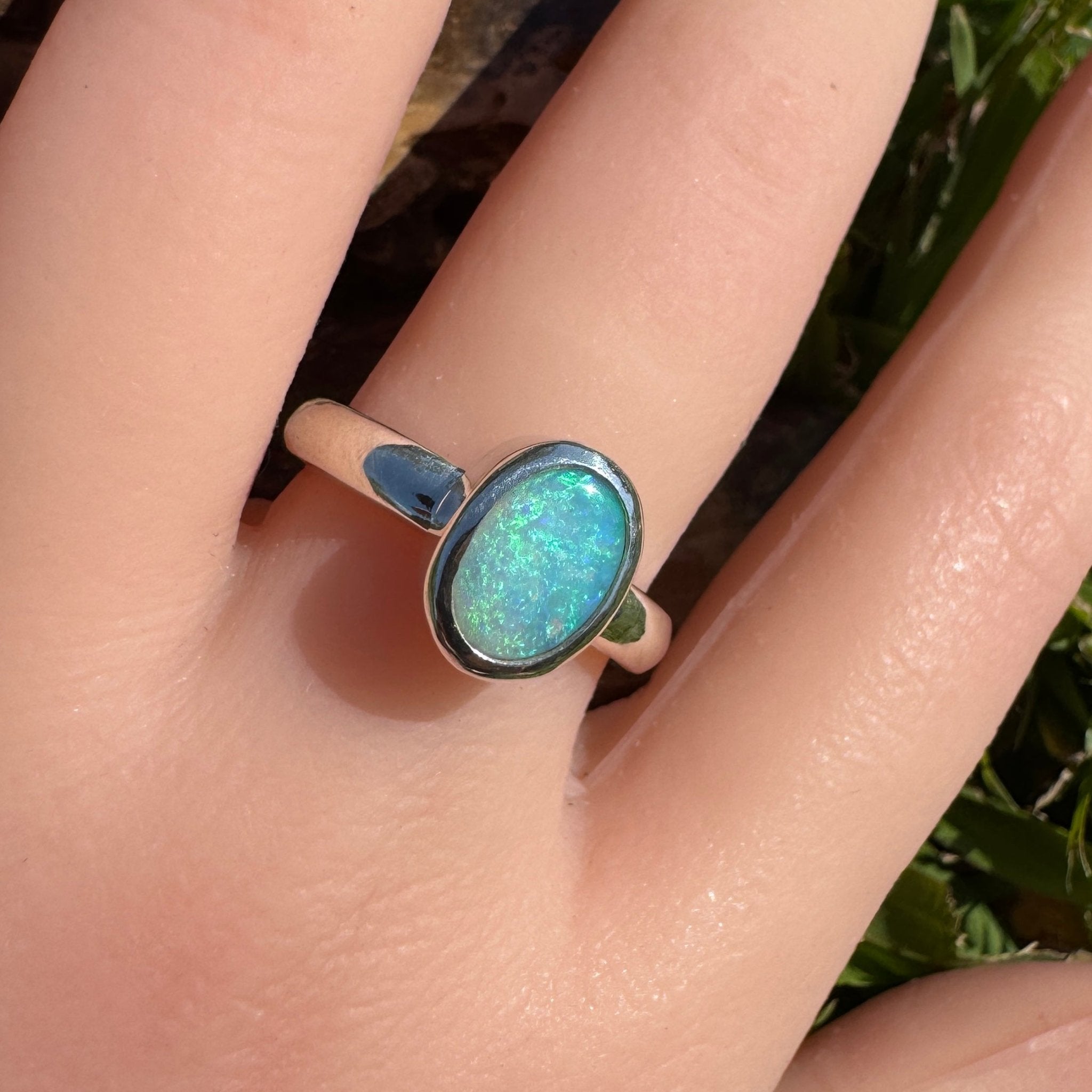Ocean Bloom ~ 1.6ct Lightning Ridge Solid Light Opal Ring – Sterling Silver Radiance