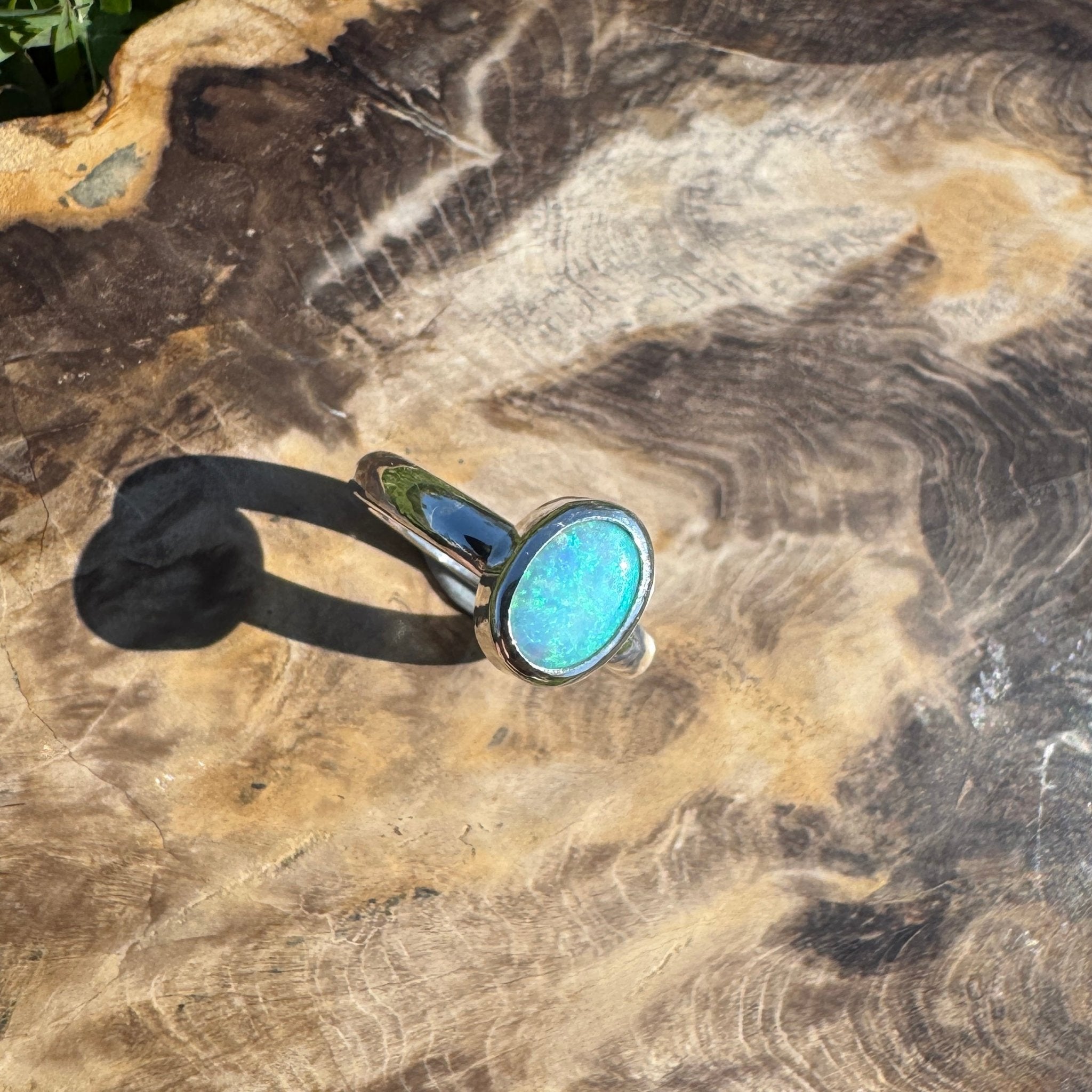 Ocean Bloom ~ 1.6ct Lightning Ridge Solid Light Opal Ring – Sterling Silver Radiance