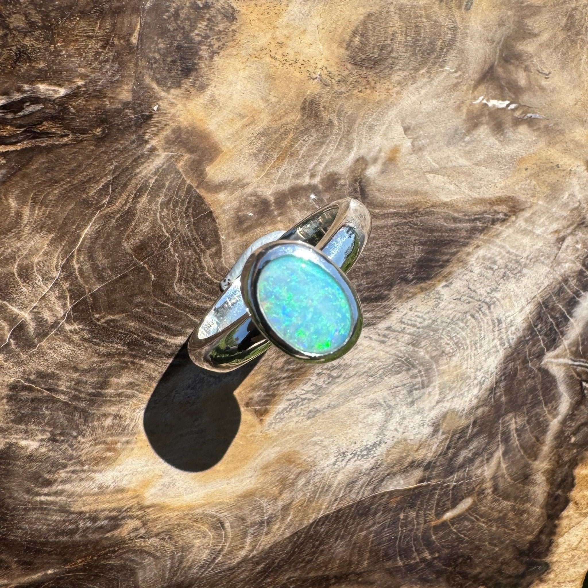 Ocean Bloom ~ 1.6ct Lightning Ridge Solid Light Opal Ring – Sterling Silver Radiance