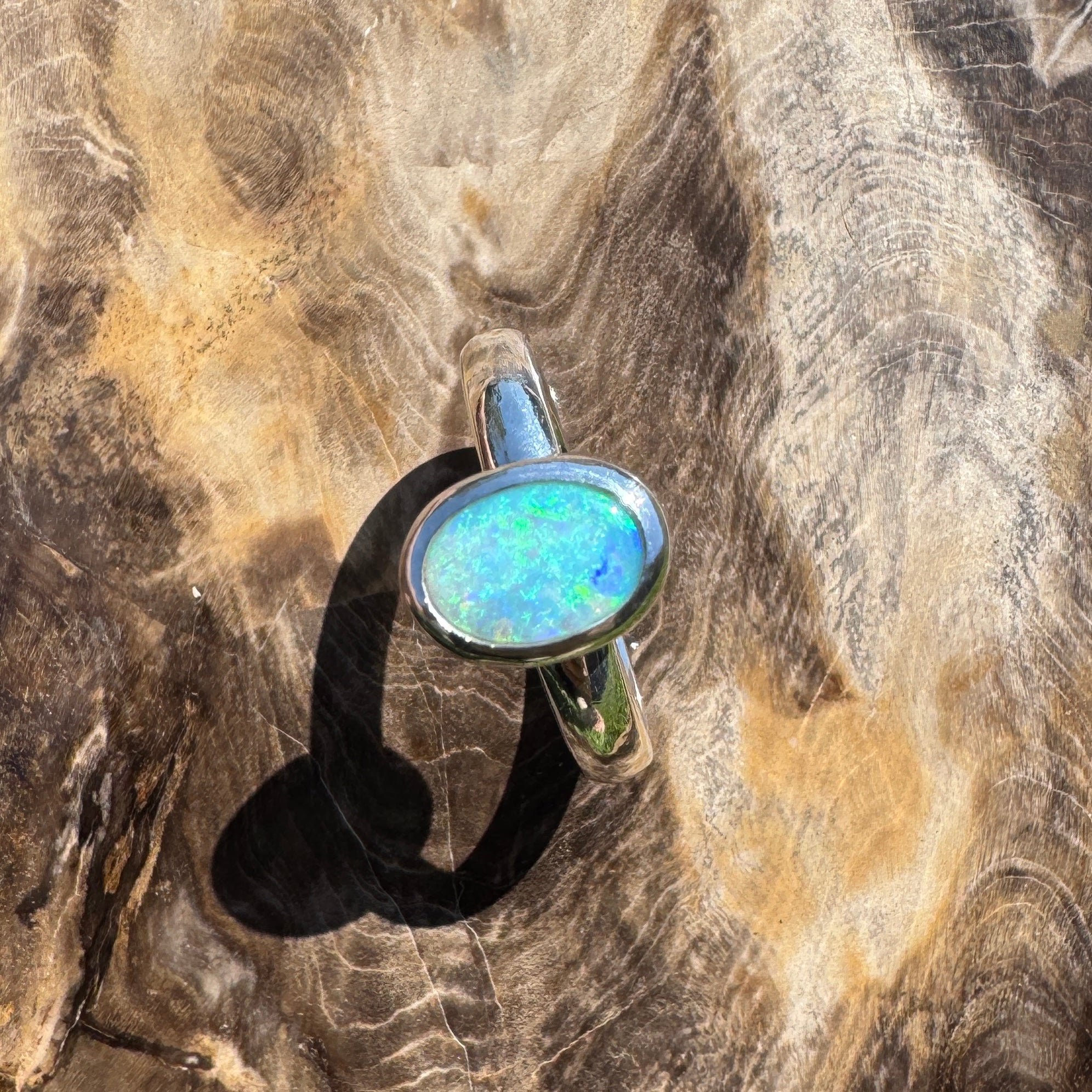 Ocean Bloom ~ 1.6ct Lightning Ridge Solid Light Opal Ring – Sterling Silver Radiance