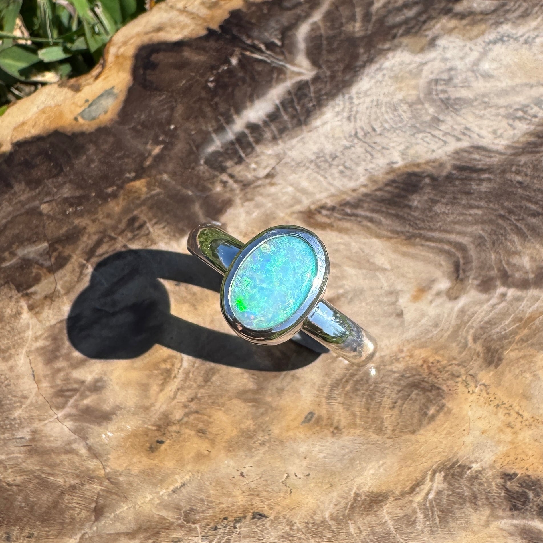 Ocean Bloom ~ 1.6ct Lightning Ridge Solid Light Opal Ring – Sterling Silver Radiance