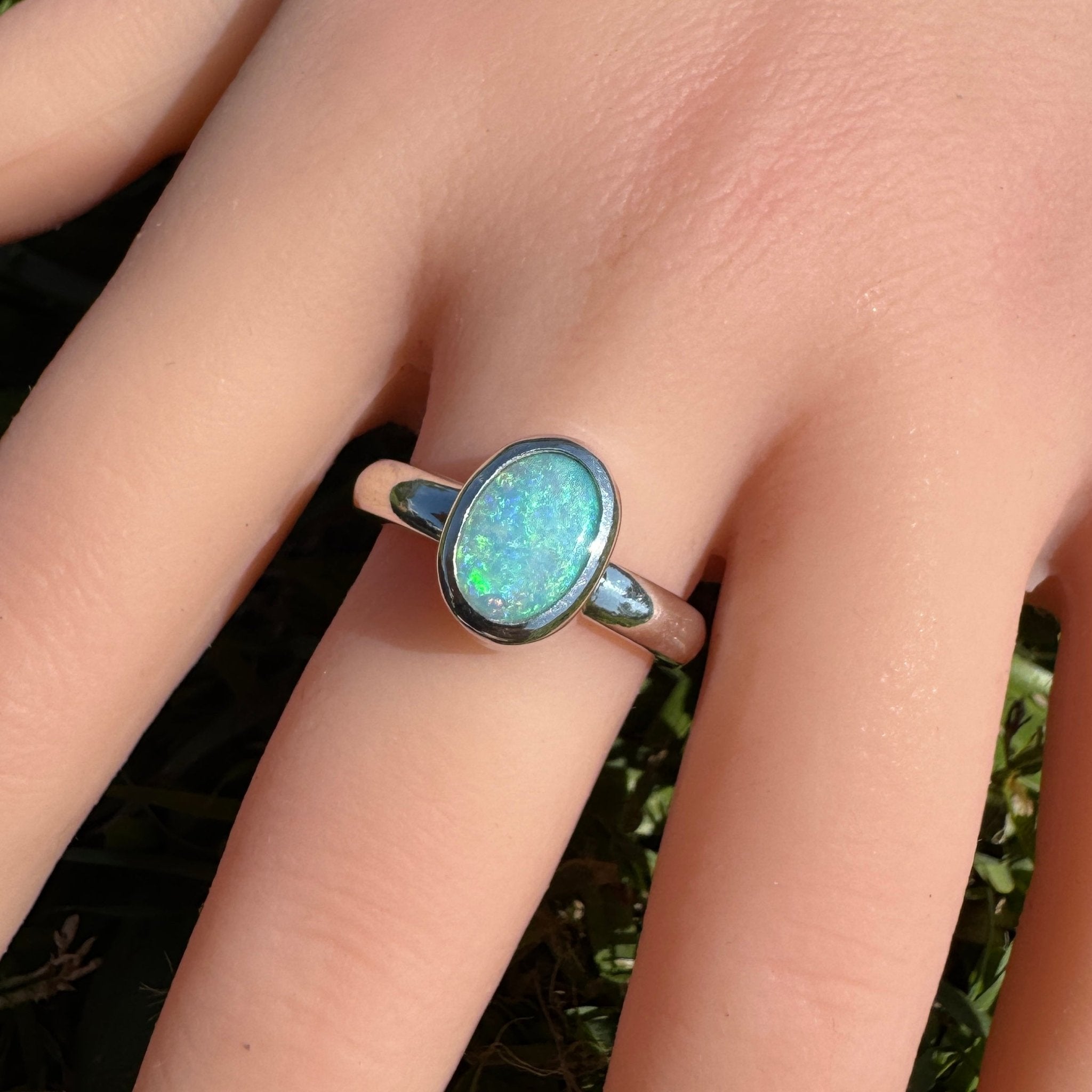 Ocean Bloom ~ 1.6ct Lightning Ridge Solid Light Opal Ring – Sterling Silver Radiance