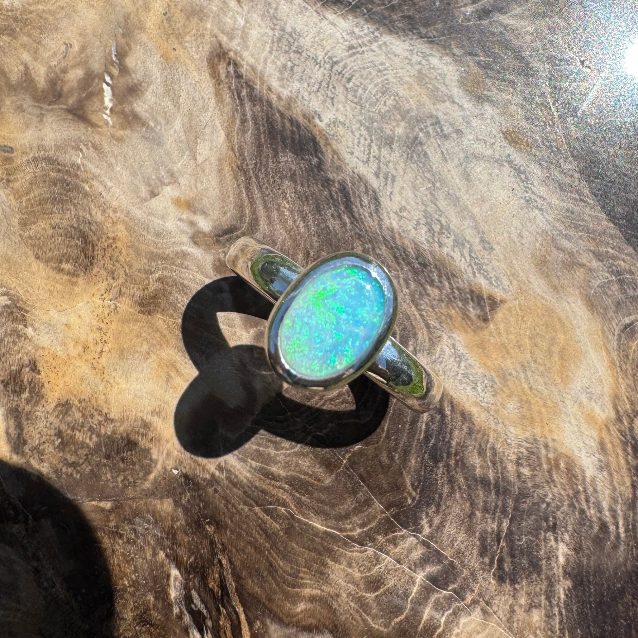 Ocean Bloom ~ 1.6ct Lightning Ridge Solid Light Opal Ring – Sterling Silver Radiance