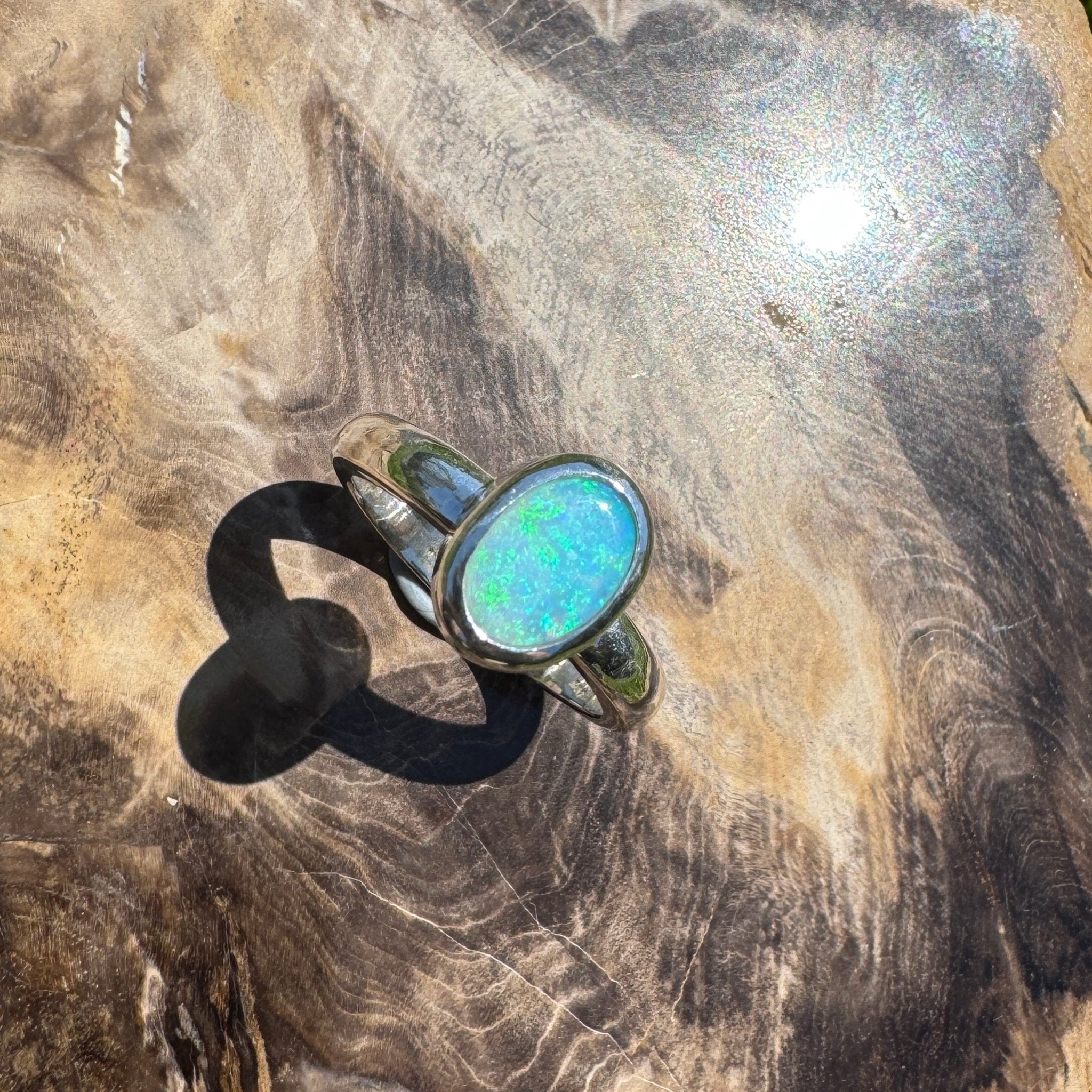 Ocean Bloom ~ 1.6ct Lightning Ridge Solid Light Opal Ring – Sterling Silver Radiance