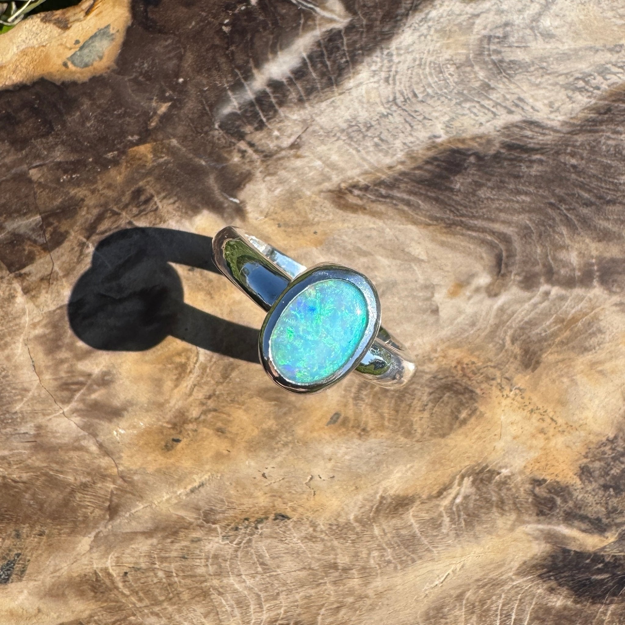 Ocean Bloom ~ 1.6ct Lightning Ridge Solid Light Opal Ring – Sterling Silver Radiance