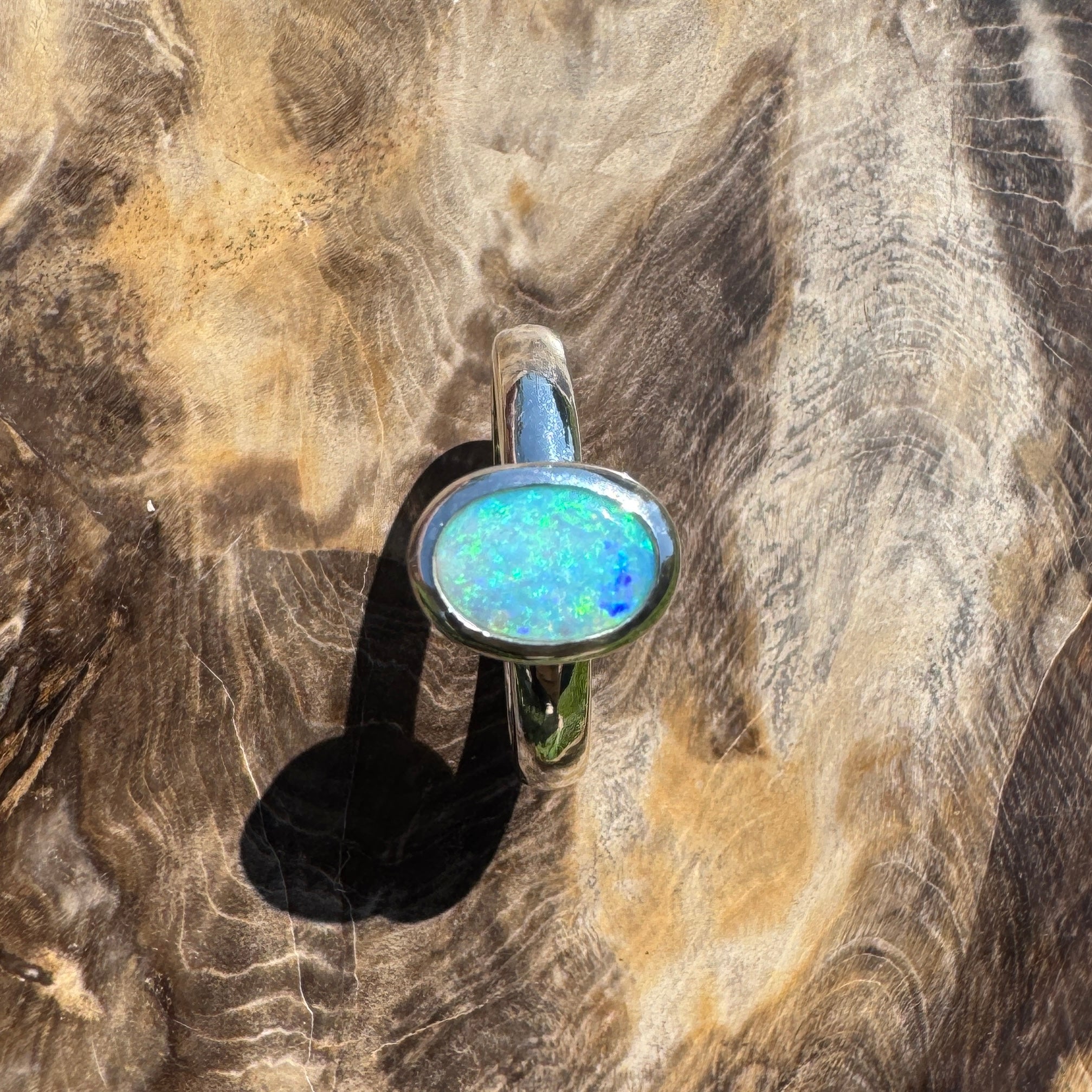 Ocean Bloom ~ 1.6ct Lightning Ridge Solid Light Opal Ring – Sterling Silver Radiance