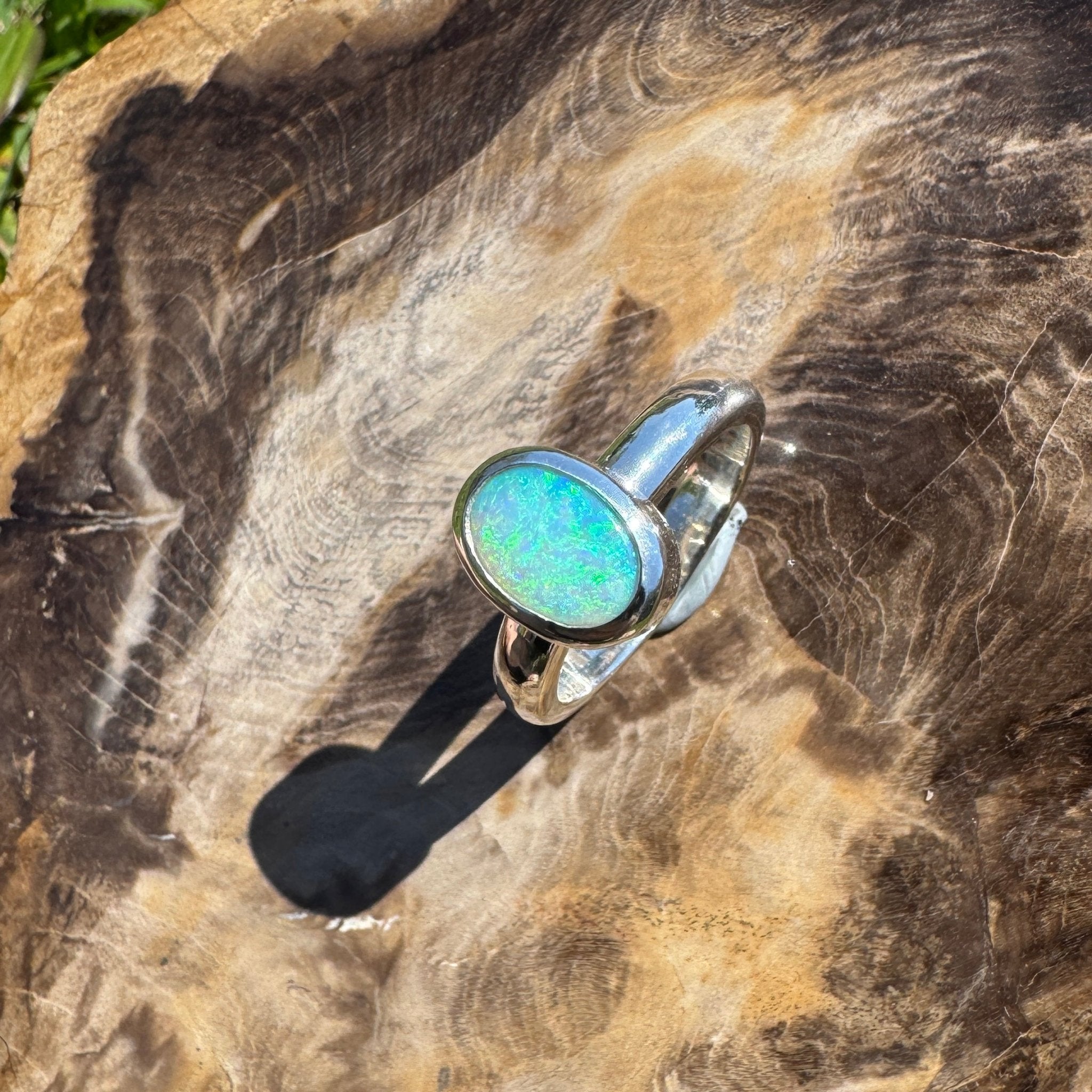 Ocean Bloom ~ 1.6ct Lightning Ridge Solid Light Opal Ring – Sterling Silver Radiance