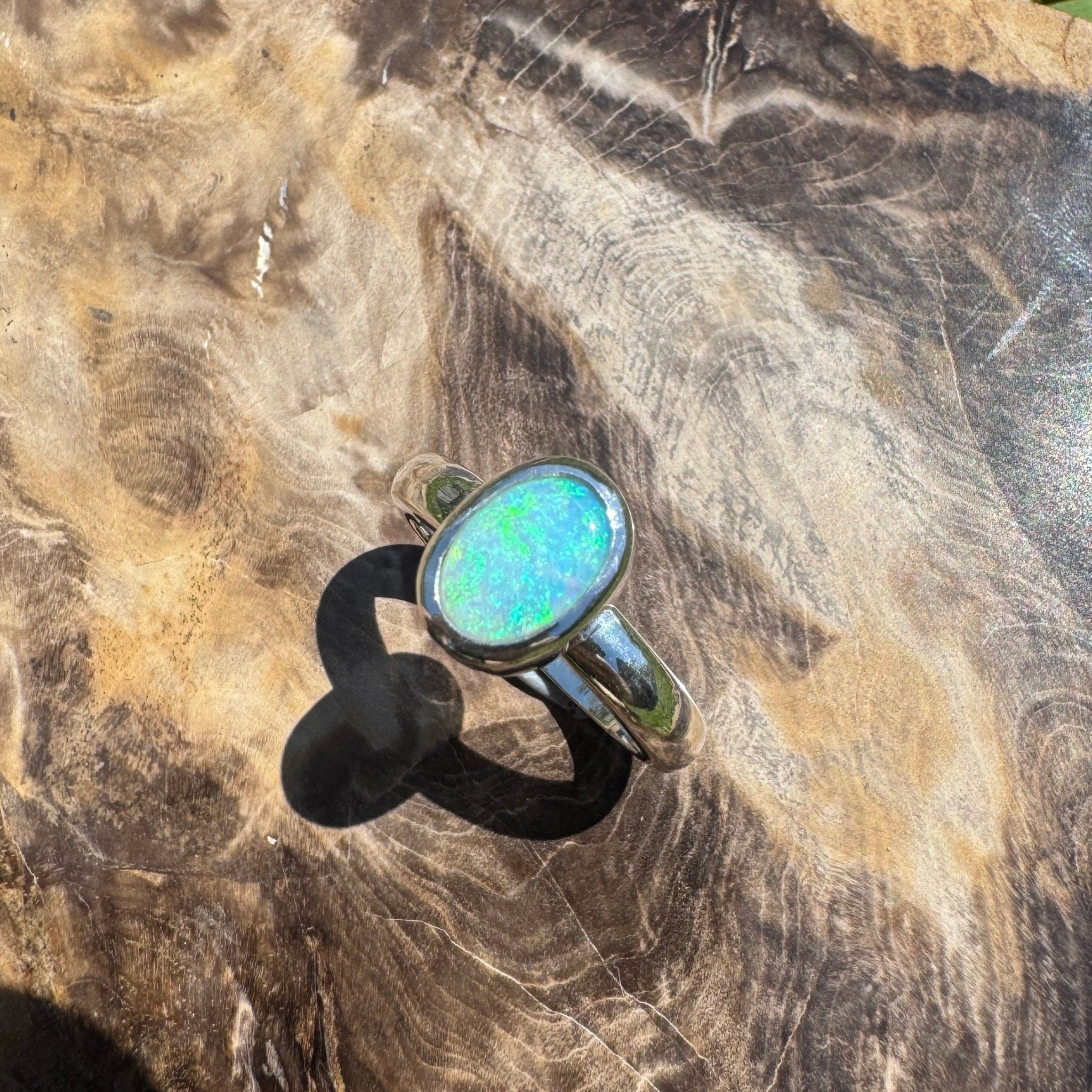 Ocean Bloom ~ 1.6ct Lightning Ridge Solid Light Opal Ring – Sterling Silver Radiance