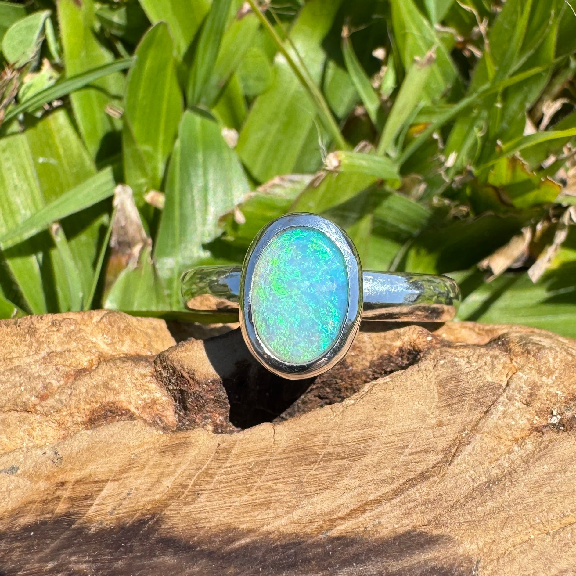 Ocean Bloom ~ 1.6ct Lightning Ridge Solid Light Opal Ring – Sterling Silver Radiance