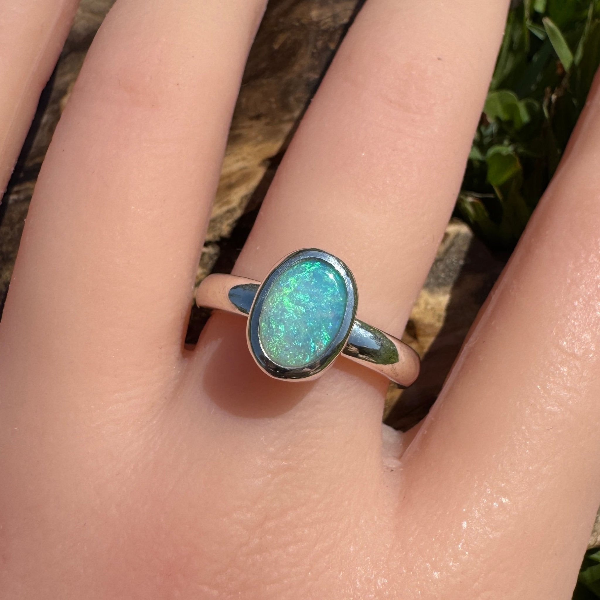 Ocean Bloom ~ 1.6ct Lightning Ridge Solid Light Opal Ring – Sterling Silver Radiance