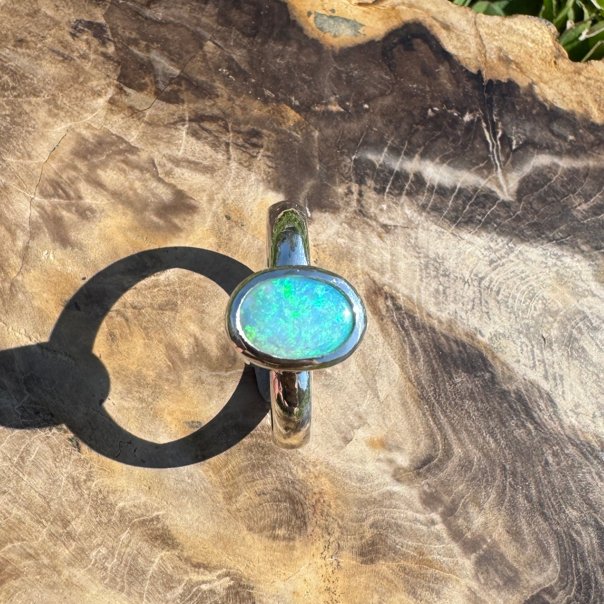 Ocean Bloom ~ 1.6ct Lightning Ridge Solid Light Opal Ring – Sterling Silver Radiance