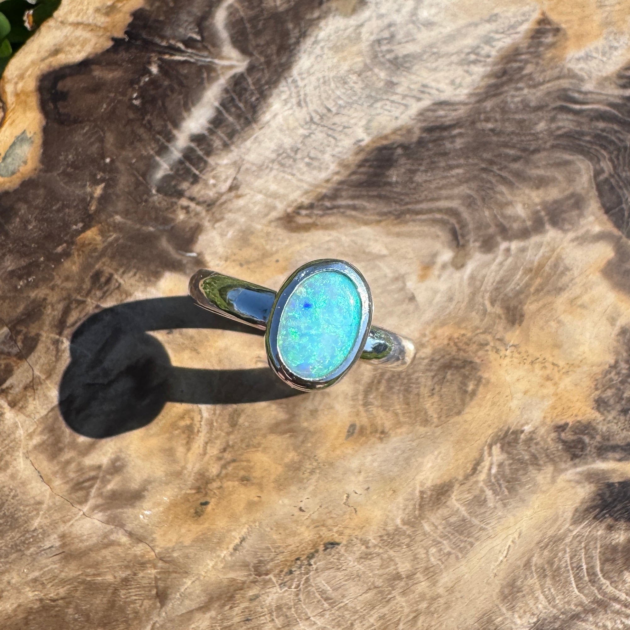 Ocean Bloom ~ 1.6ct Lightning Ridge Solid Light Opal Ring – Sterling Silver Radiance