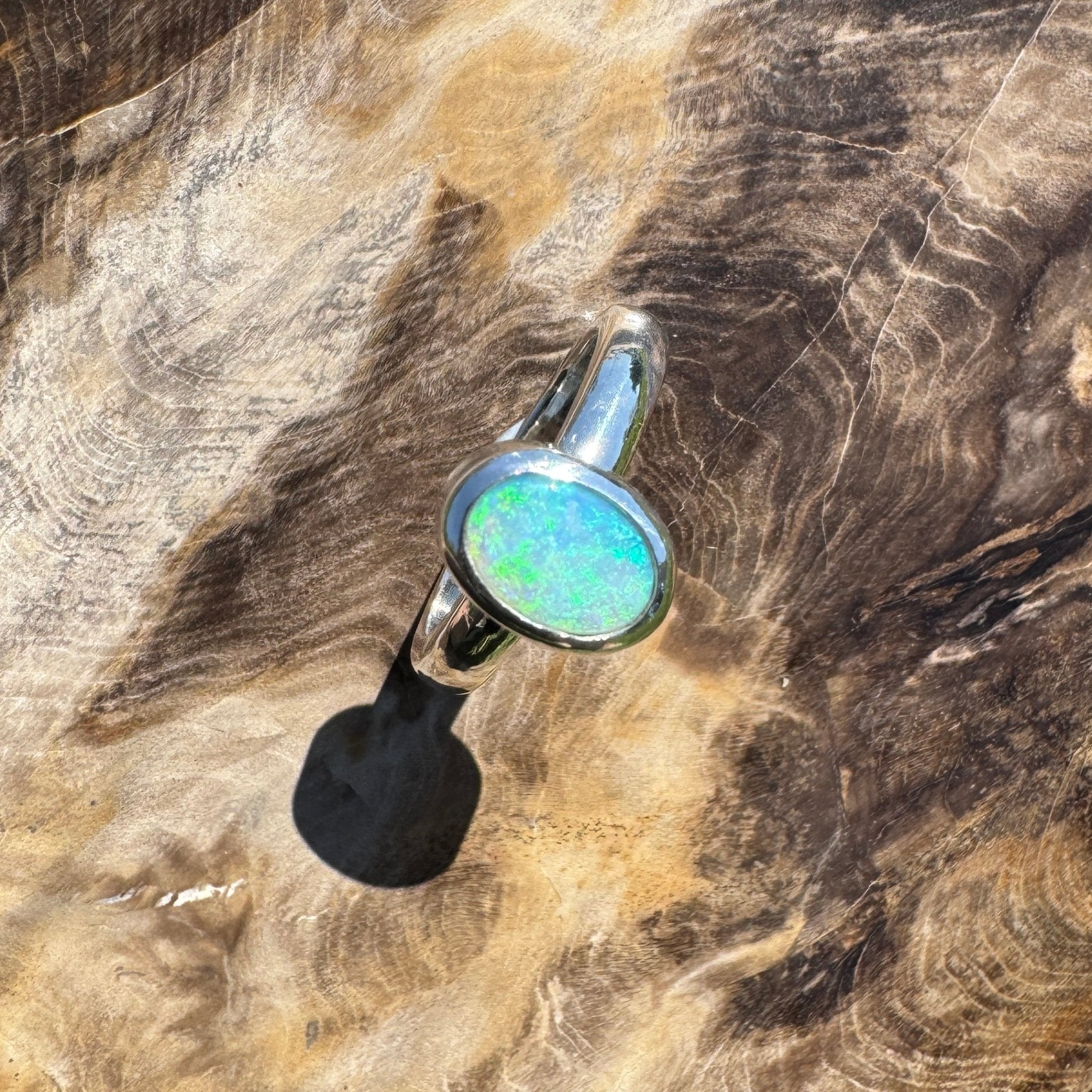 Ocean Bloom ~ 1.6ct Lightning Ridge Solid Light Opal Ring – Sterling Silver Radiance