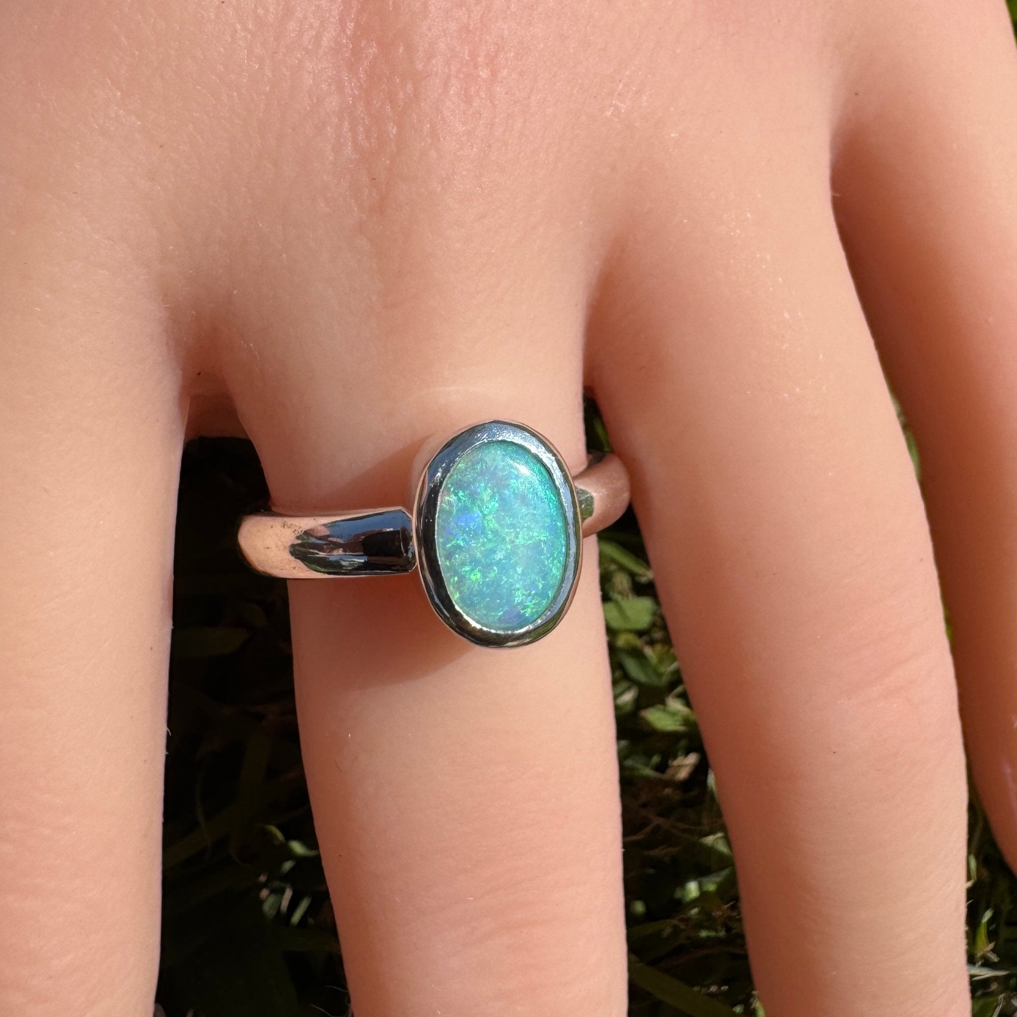 Ocean Bloom ~ 1.6ct Lightning Ridge Solid Light Opal Ring – Sterling Silver Radiance